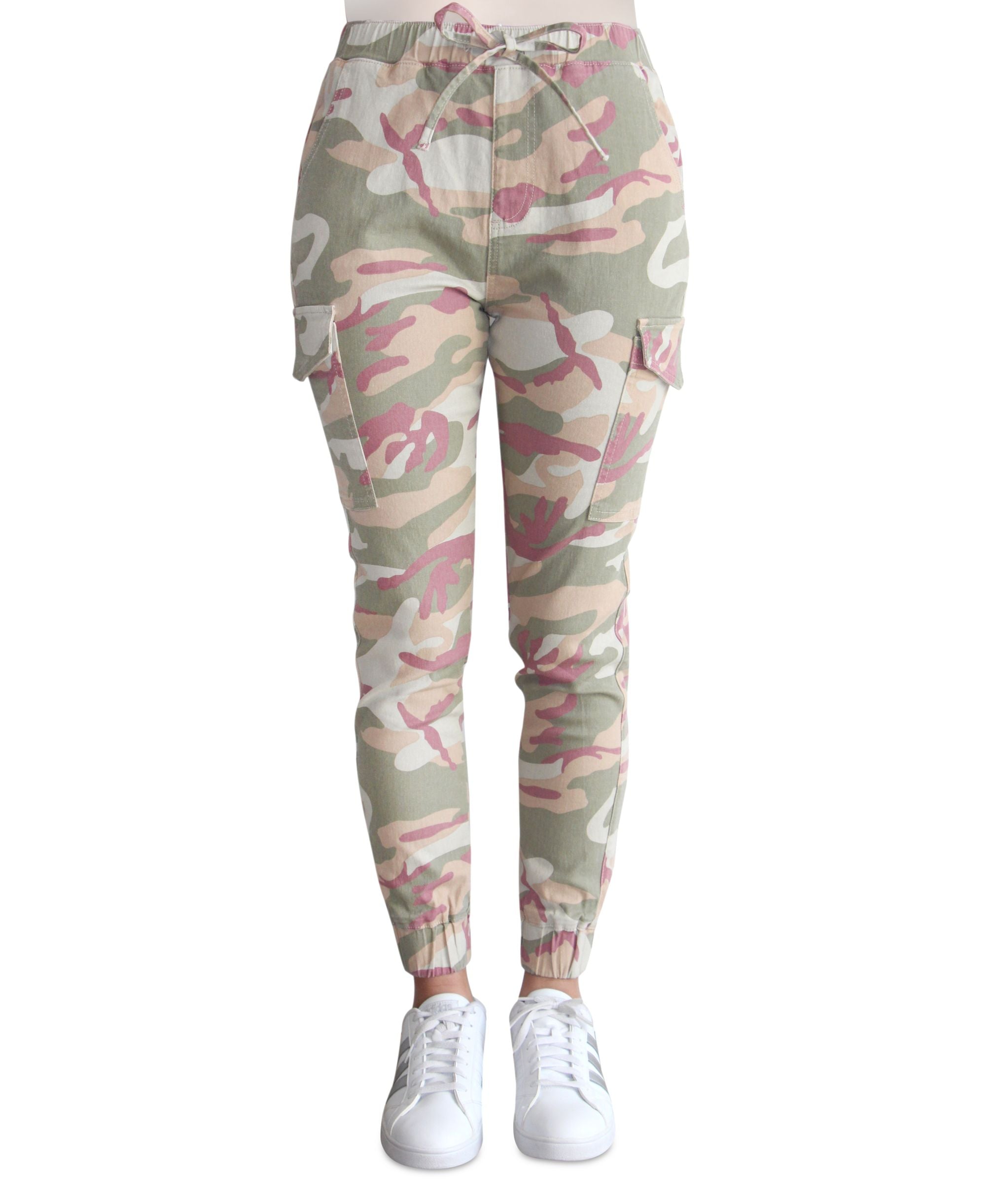 Crave Fame Juniors' Camo-Print High-Rise Cargo Joggers