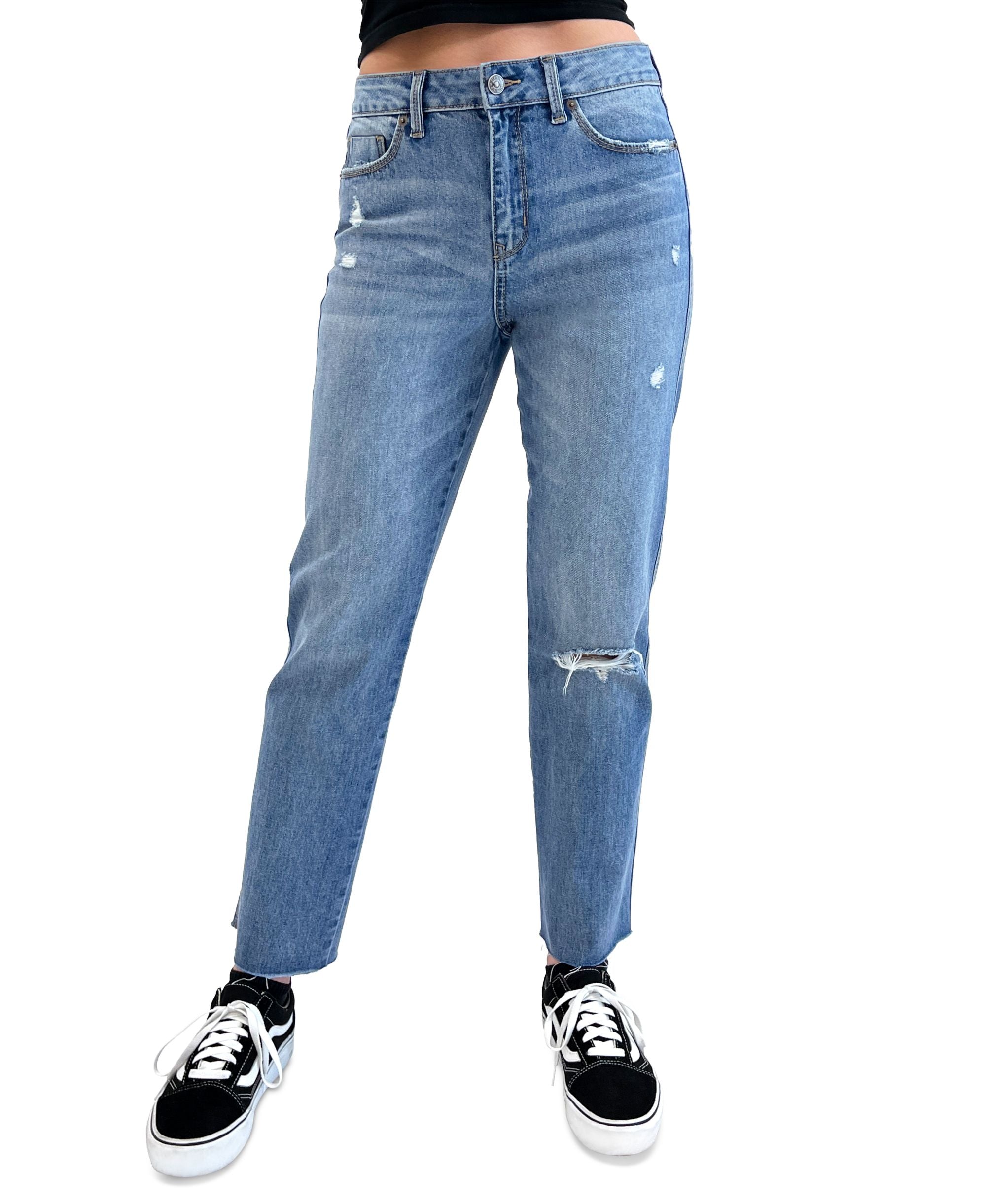 Juniors' High Rise Slim Straight Ankle Jeans