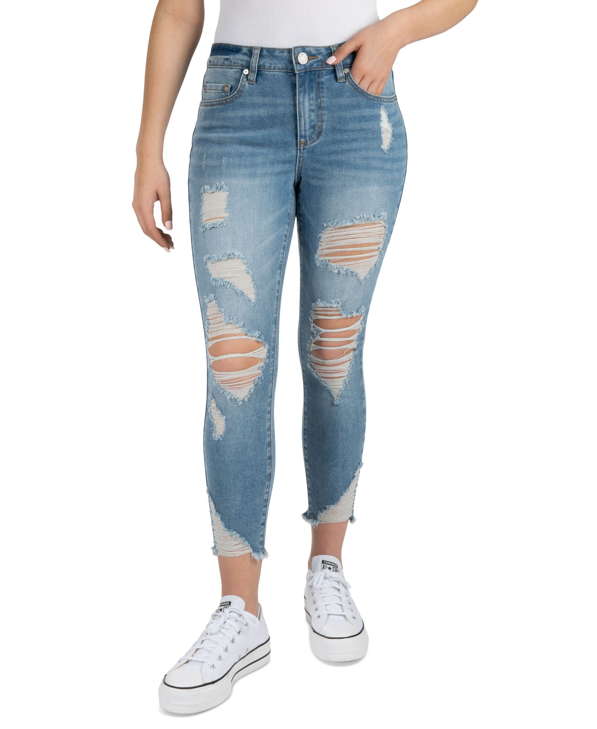Juniors' Mid-Rise Distressed Curvy Crop Jeans