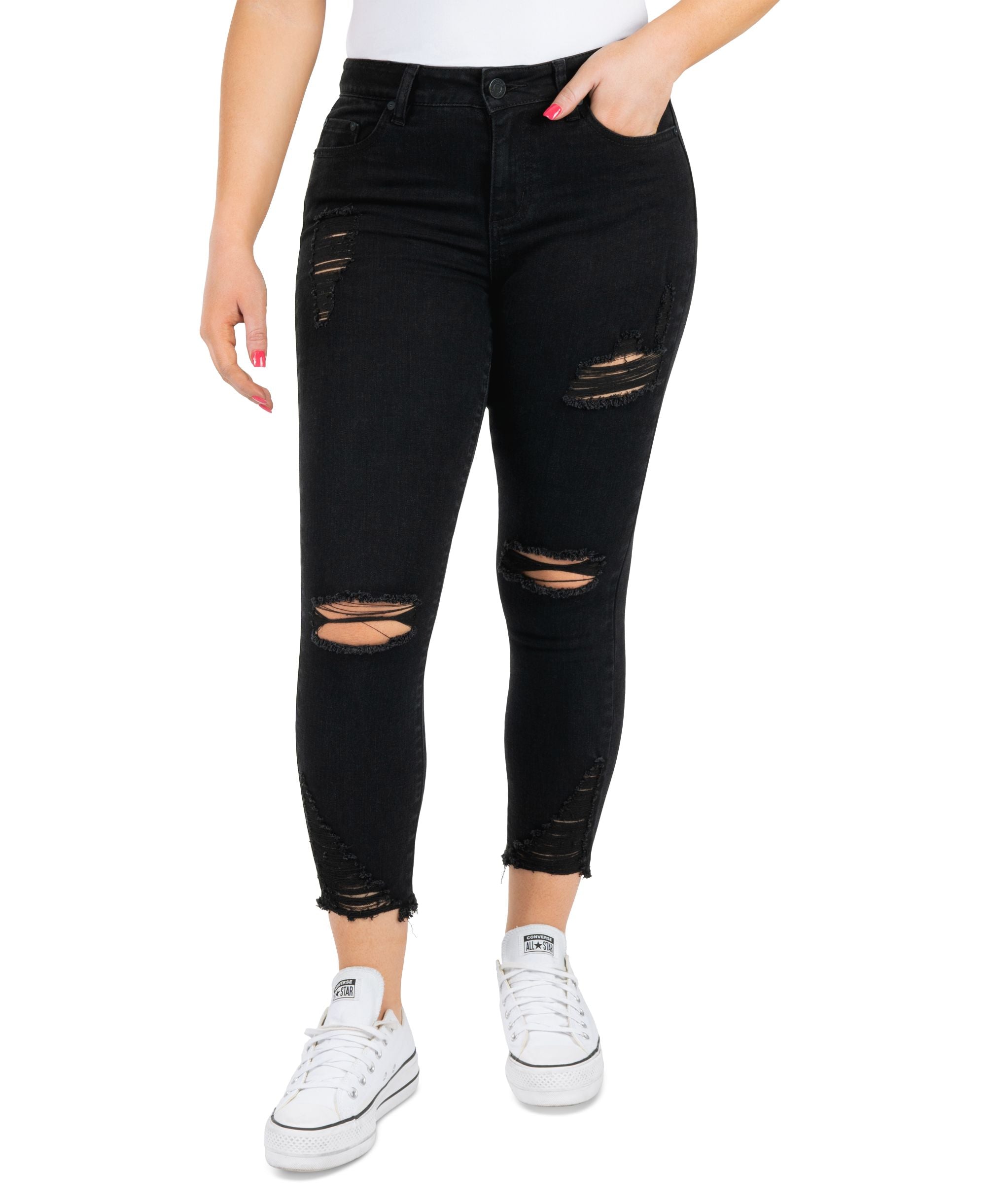 Juniors' Mid-Rise Curvy Distress Crop Jeans