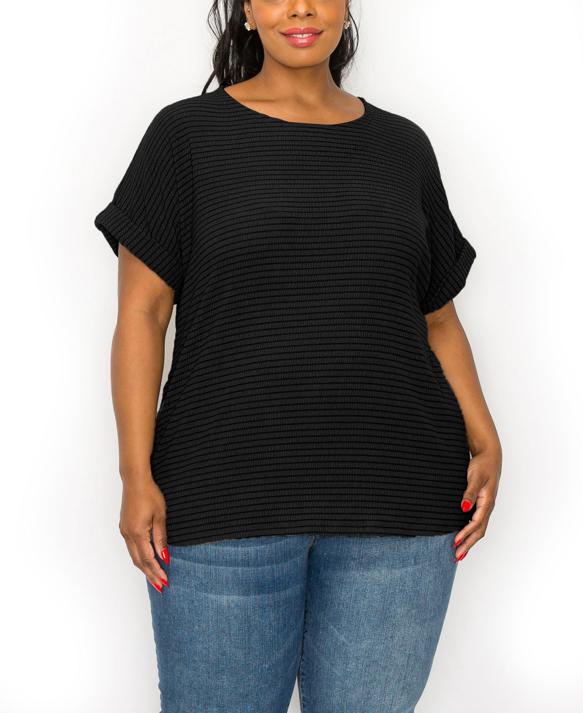 Plus Size Rolled Short Sleeve Side Button Top
