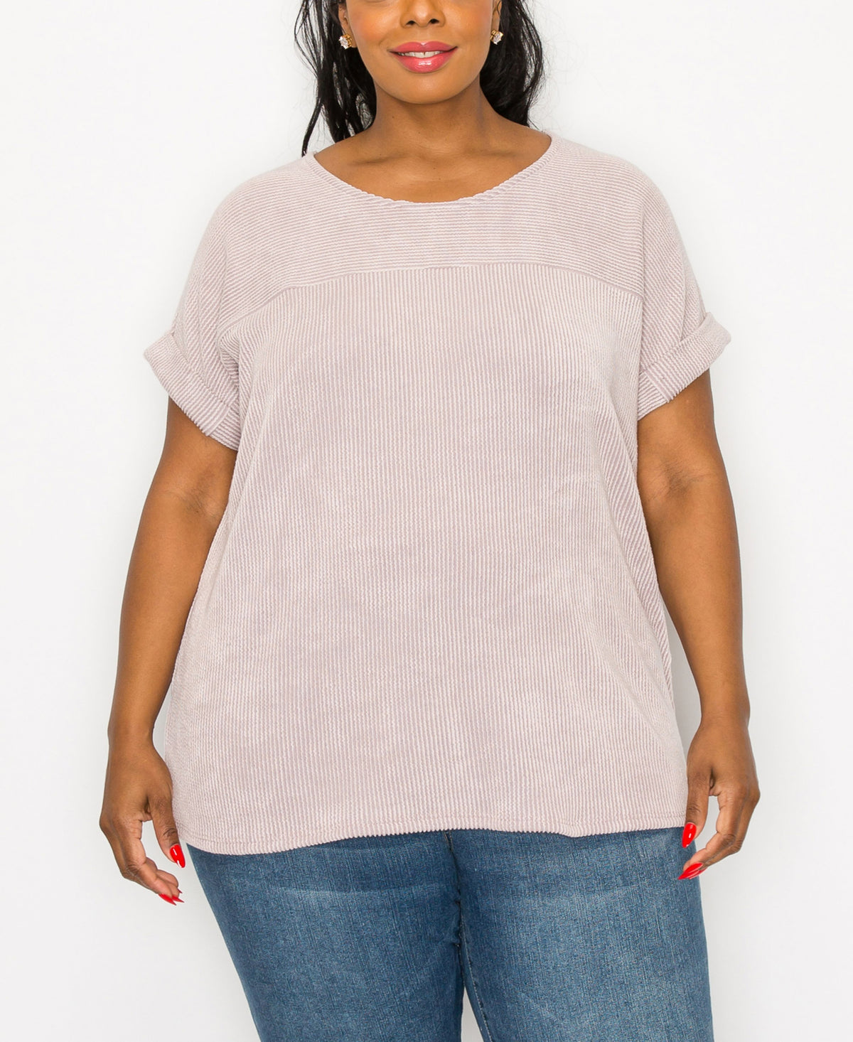 Plus Size Yoke Dolman Rolled Sleeve Top