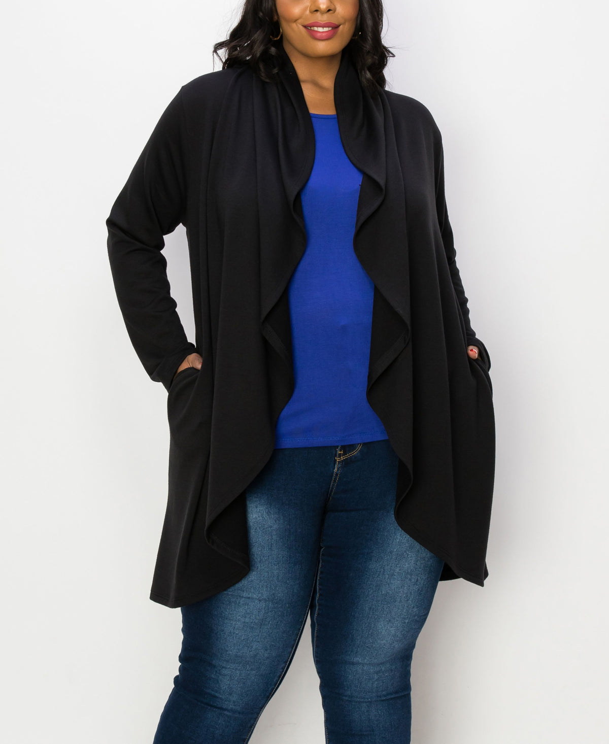 Plus Size Draped Flyaway Cardigan Duster Knit Top