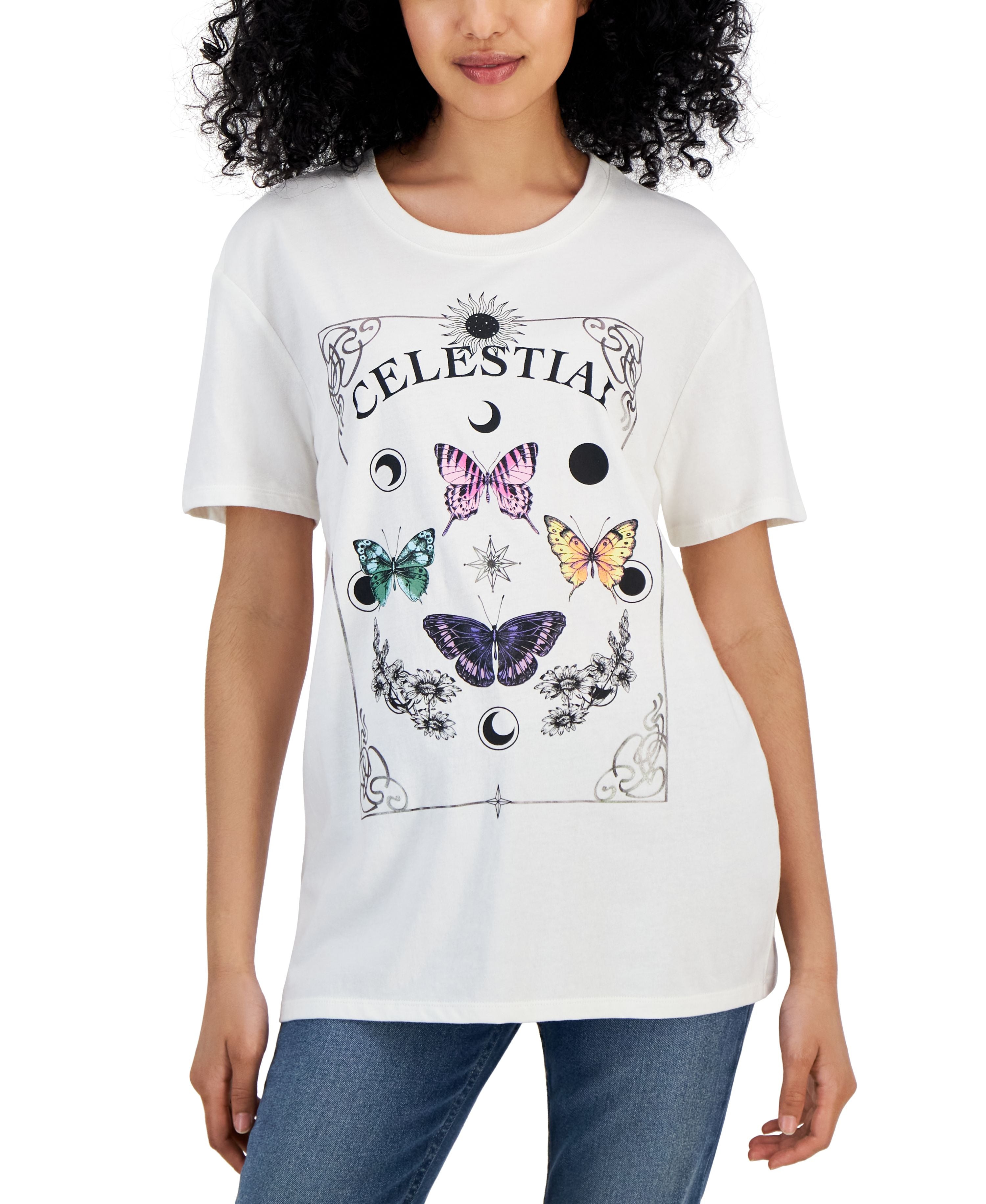 Juniors' Celestial Butterfly Boyfriend T-Shirt
