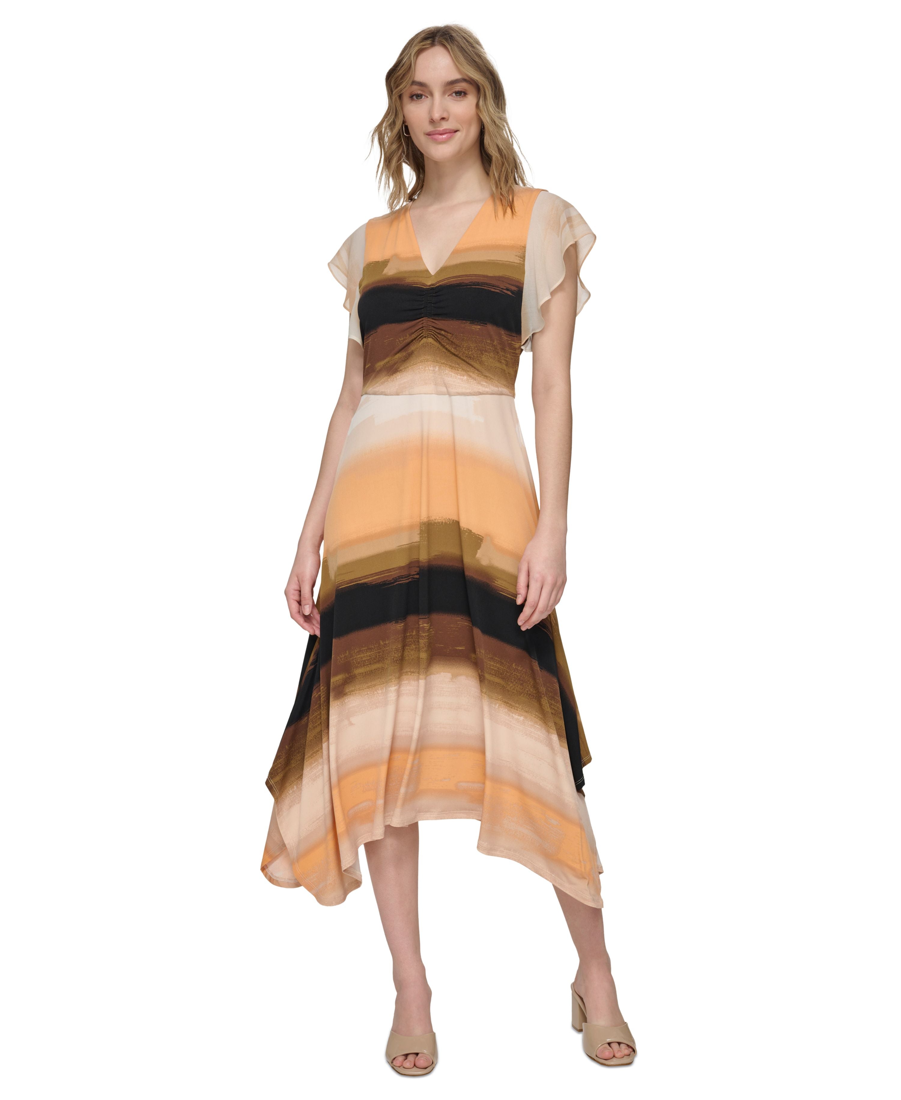 Women's Printed Flutter-Sleeve Dress