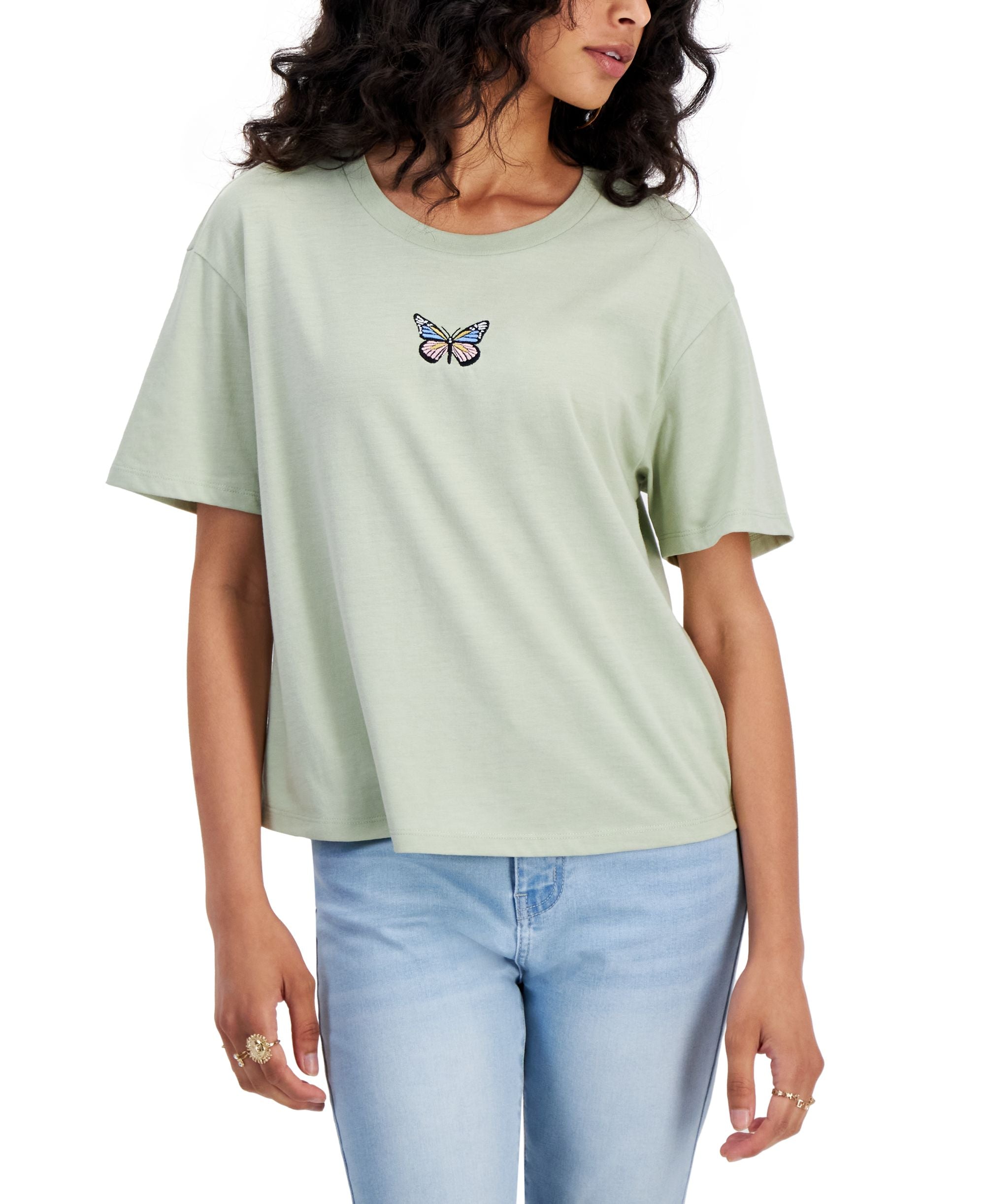Juniors' Butterfly Embroidery T-Shirt