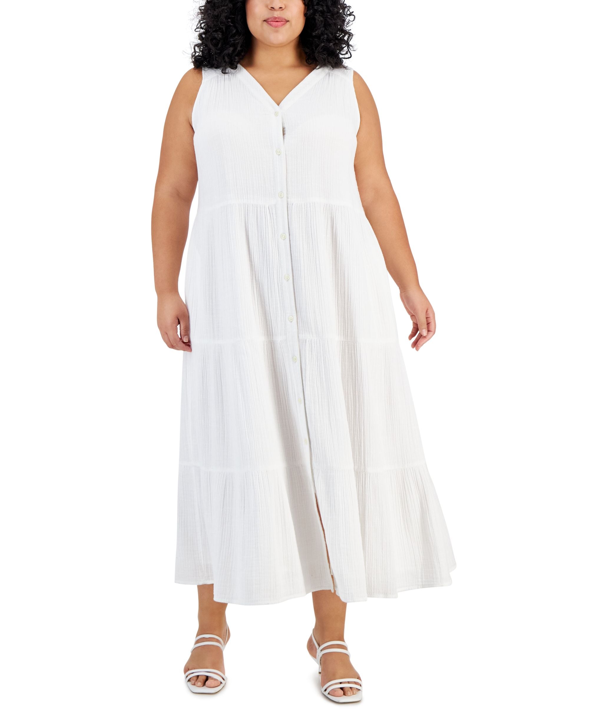 Plus Size Sleeveless Button- Front Maxi Dress