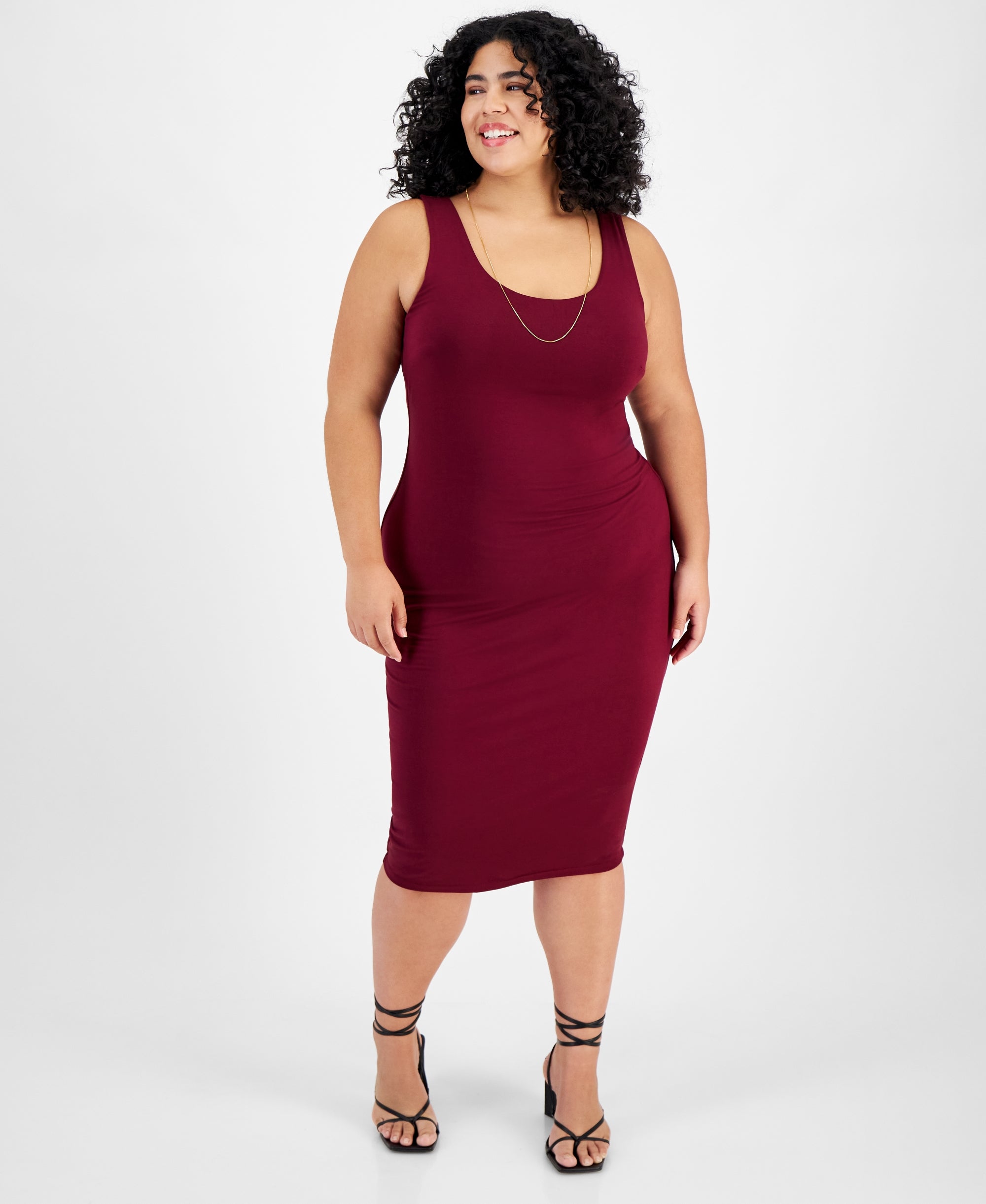 Trendy Plus Size Sleeveless Bodycon Midi Dress Trophy Red 1X