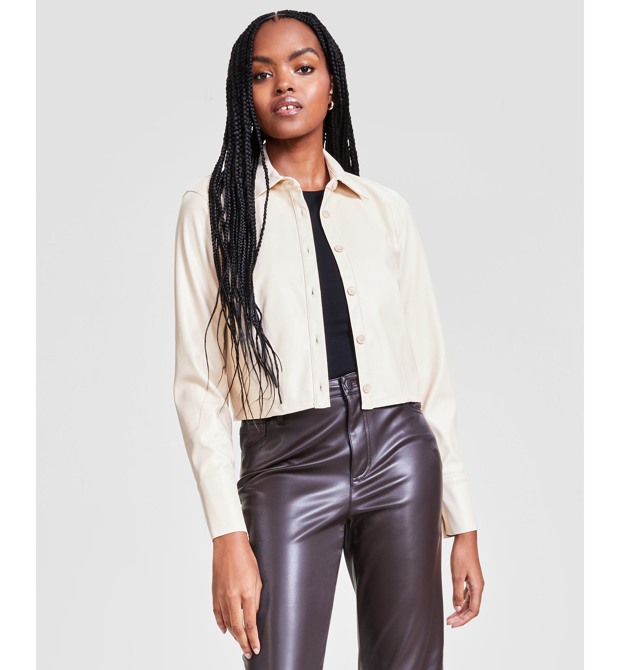 Women's Cropped Faux-Leather Jacket
