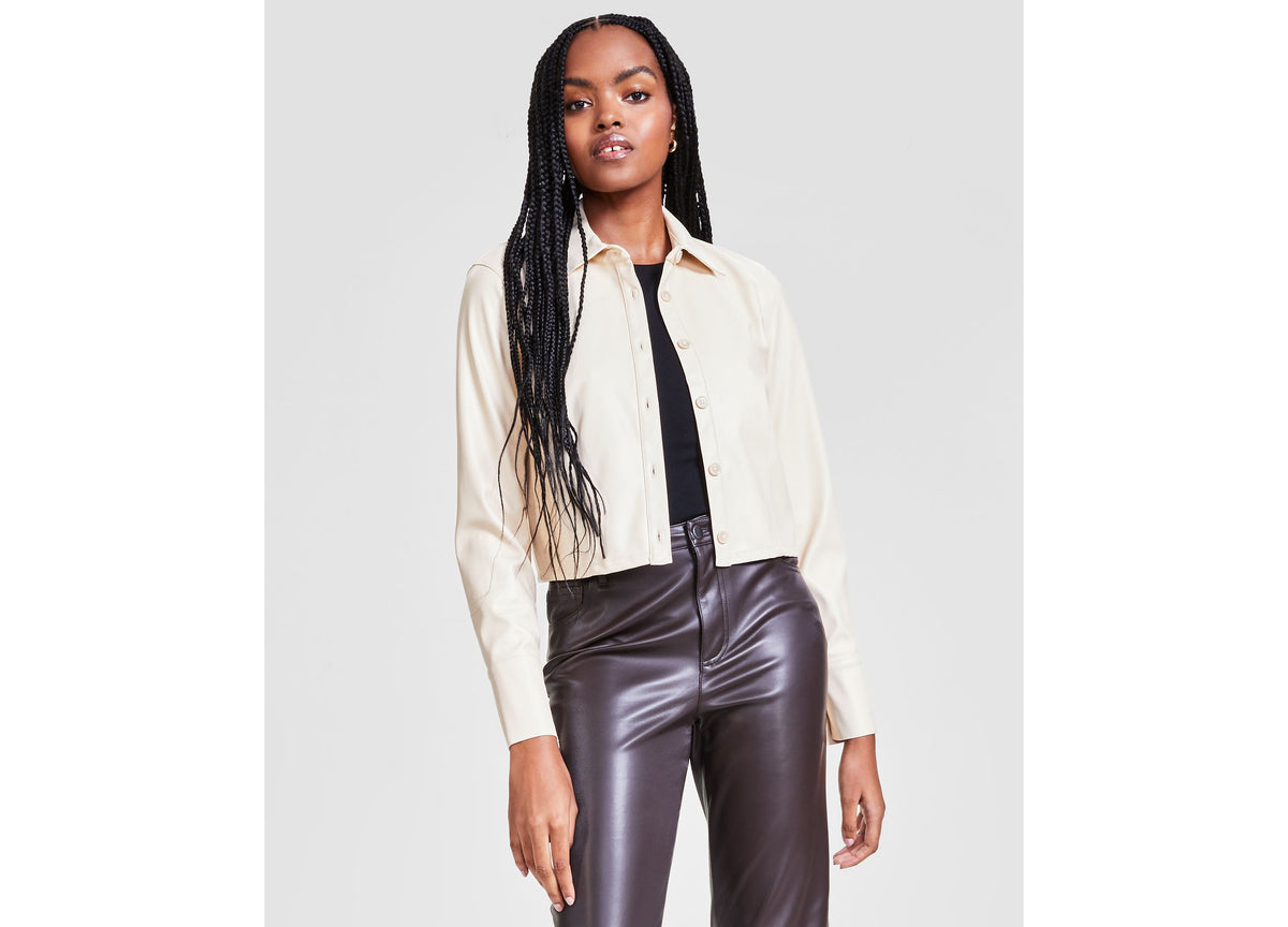 Women's Cropped Faux-Leather Jacket