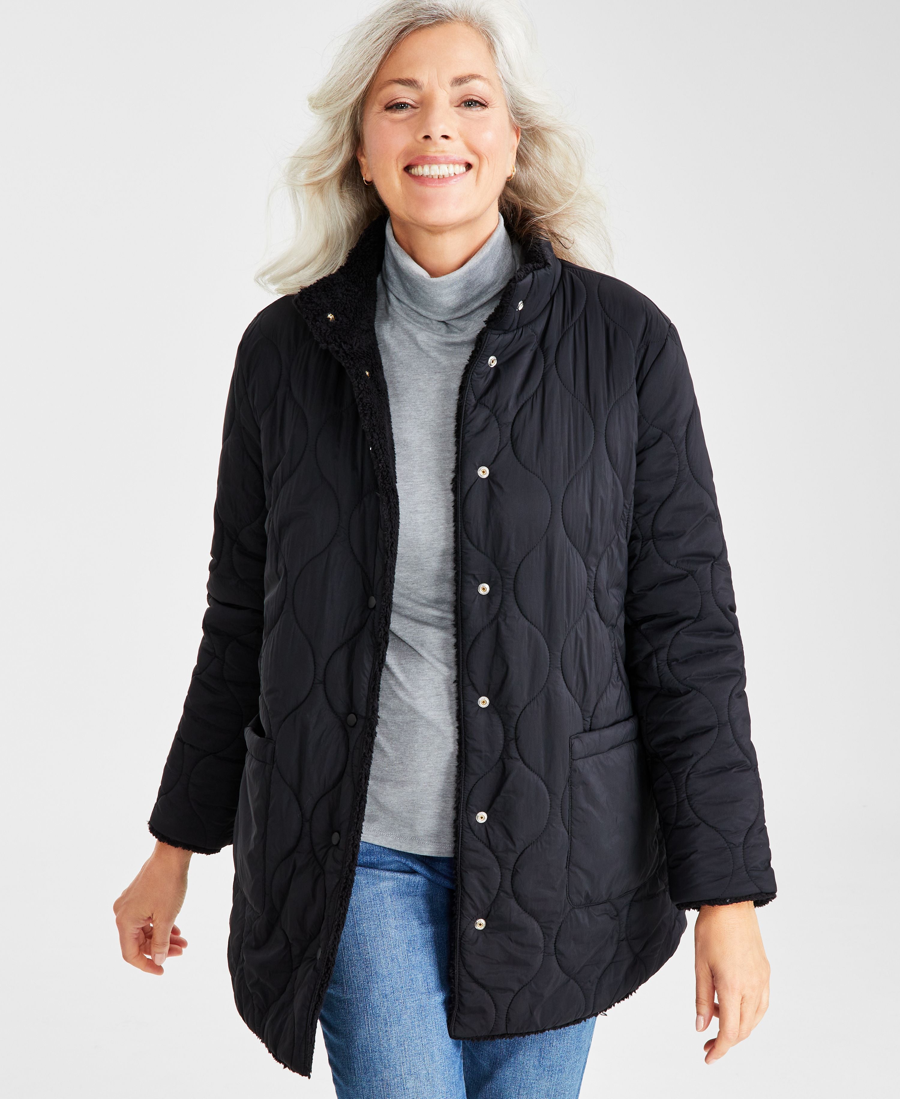 Women's Reversible Long-Sleeves Sherpa Jacket