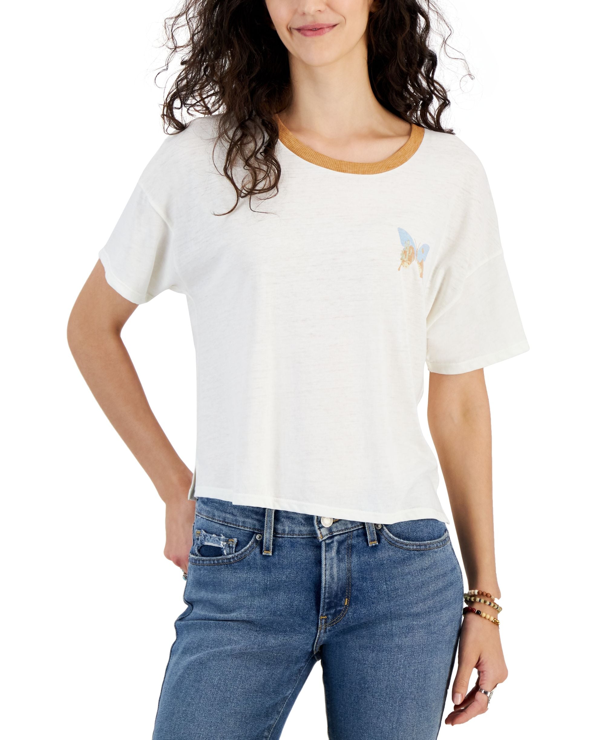 Juniors' Graphic Ringer Short-Sleeve T-Shirt