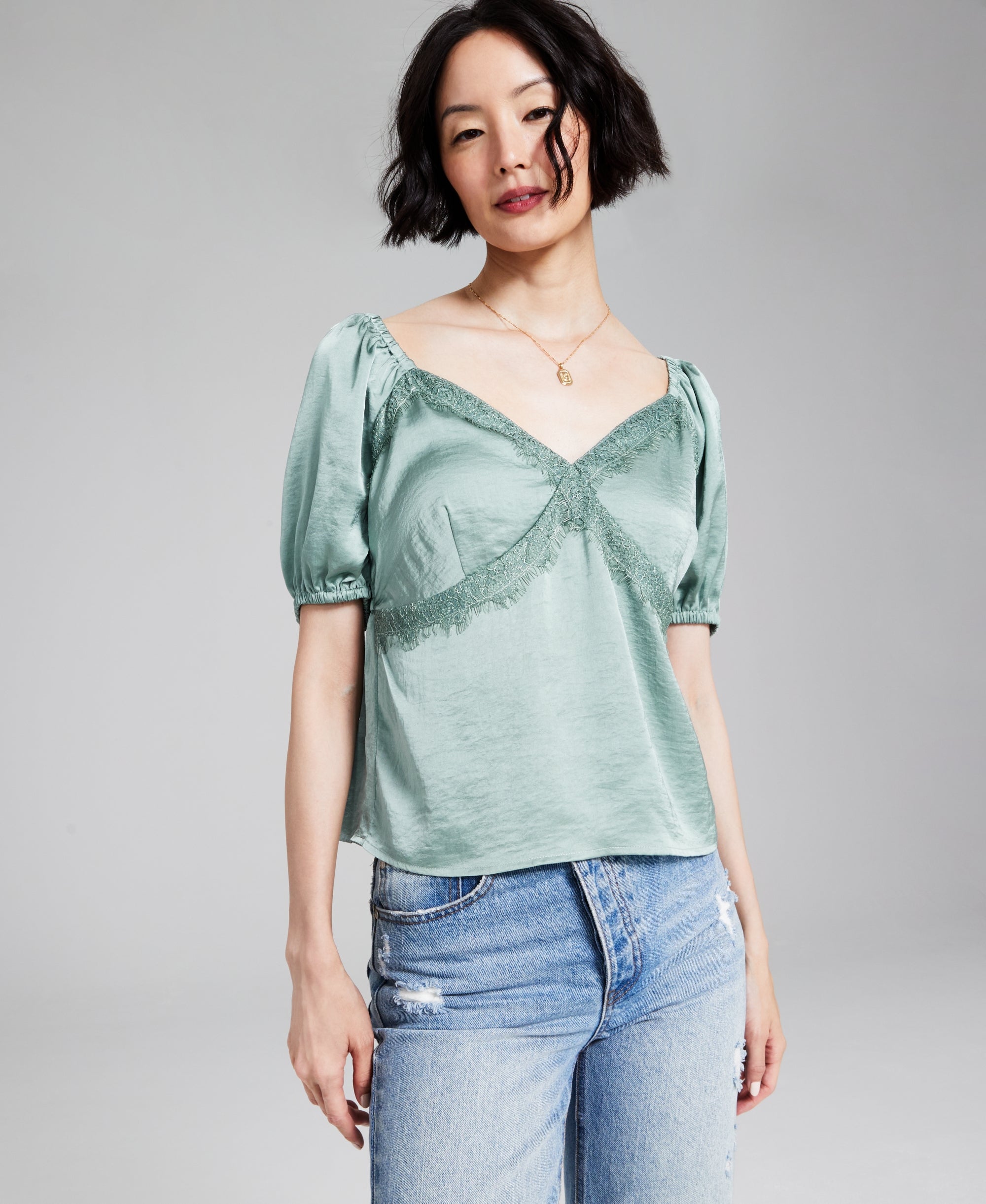 Women's Satin Lace-Trim Top