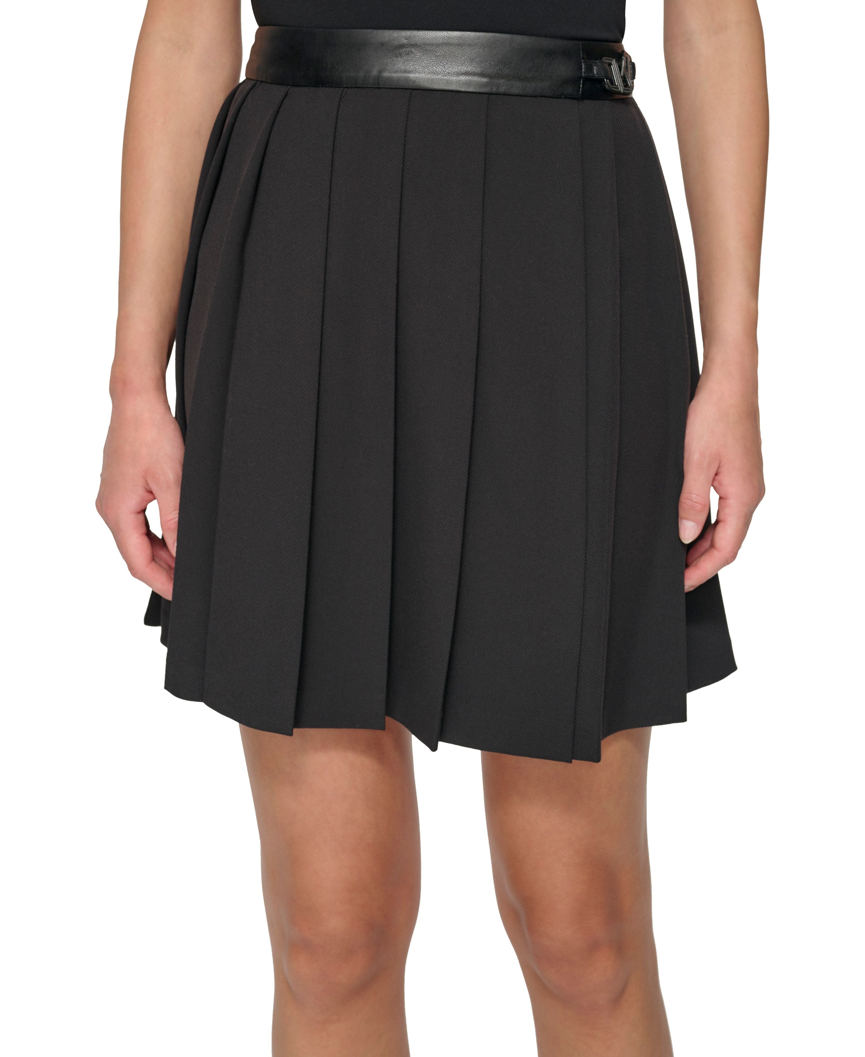 Women's Pleated Faux-Leather-Trim Mini Skirt