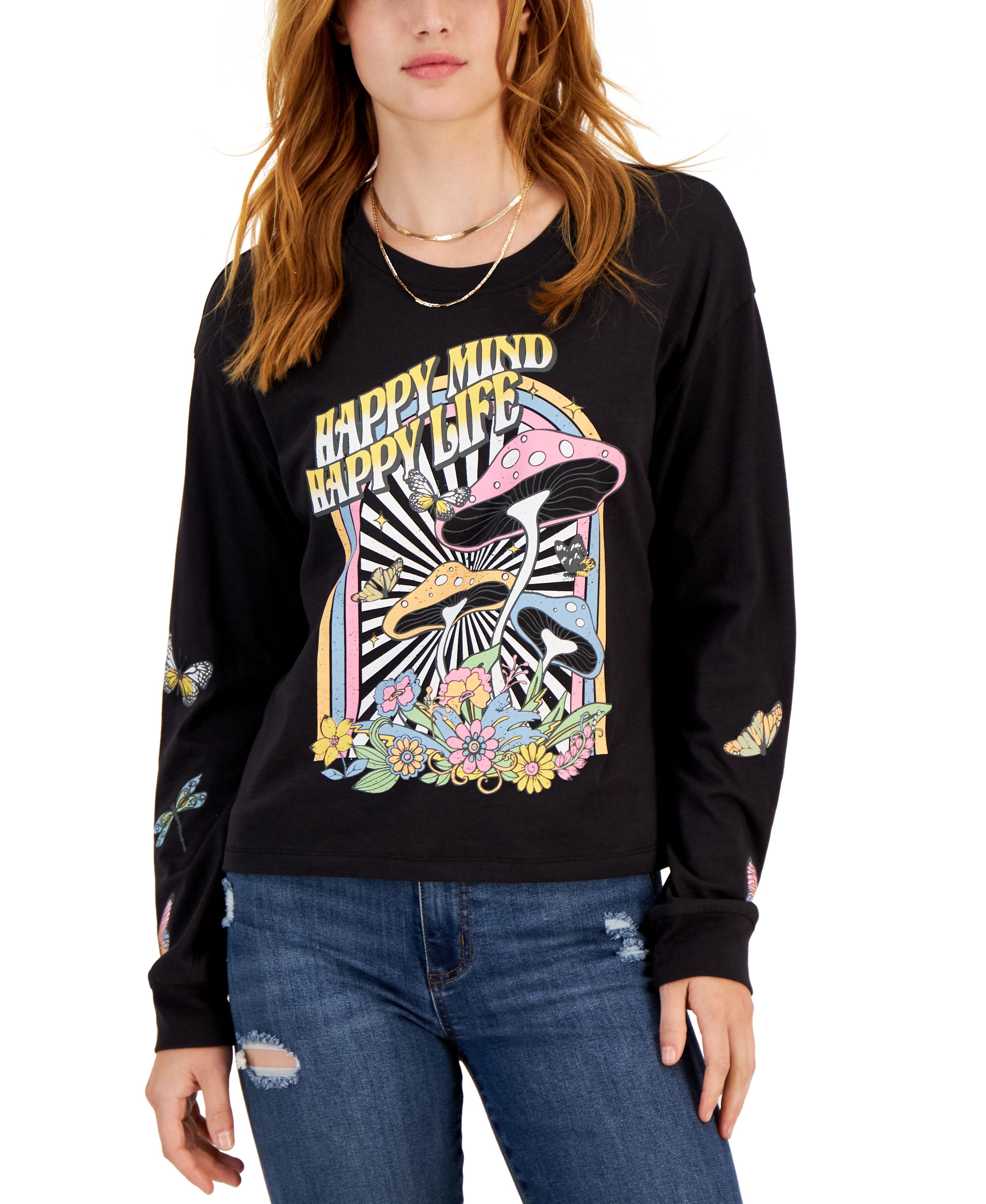 Juniors' Mushroom Long-Sleeve T-Shirt