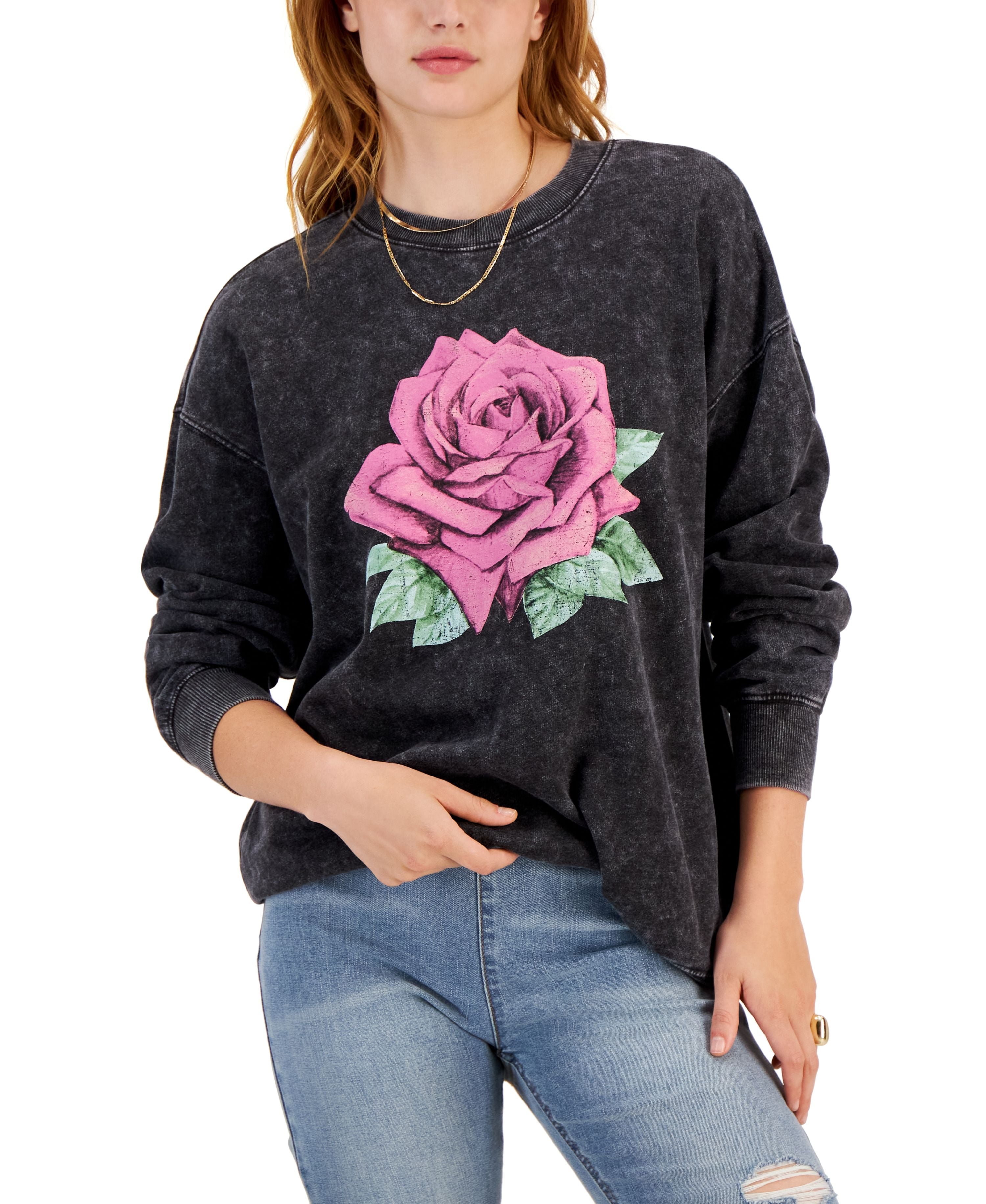 Juniors' Rose Mineral Wash Crewneck Sweatshirt