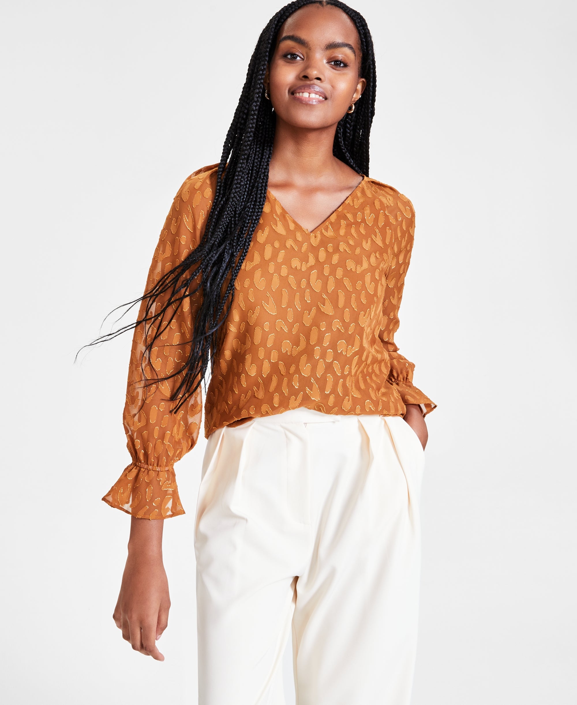 Women's Animal Clip Dot V-Neck Long-Sleeve Blouse