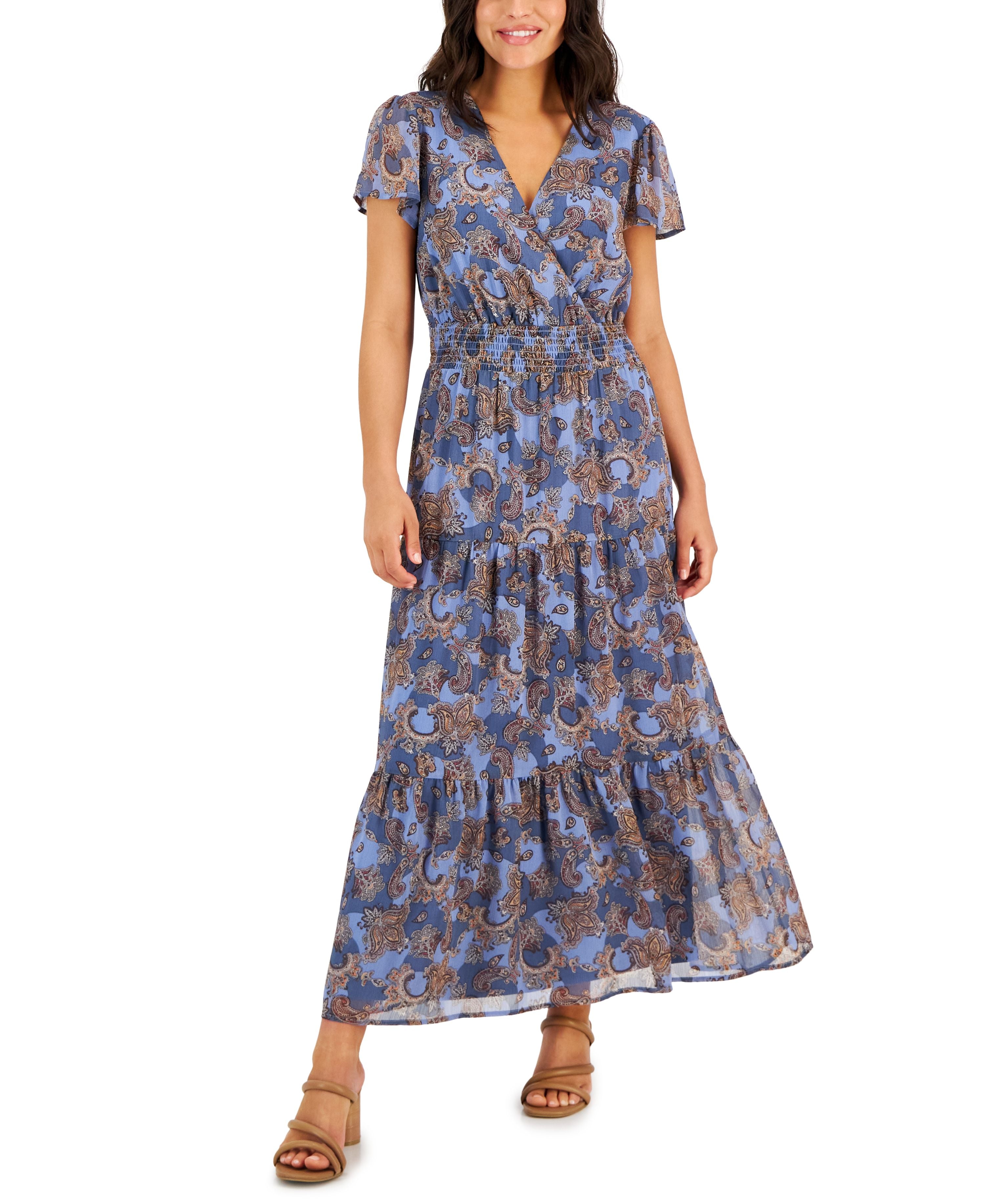 Petite Print Short-Sleeve Maxi Dress