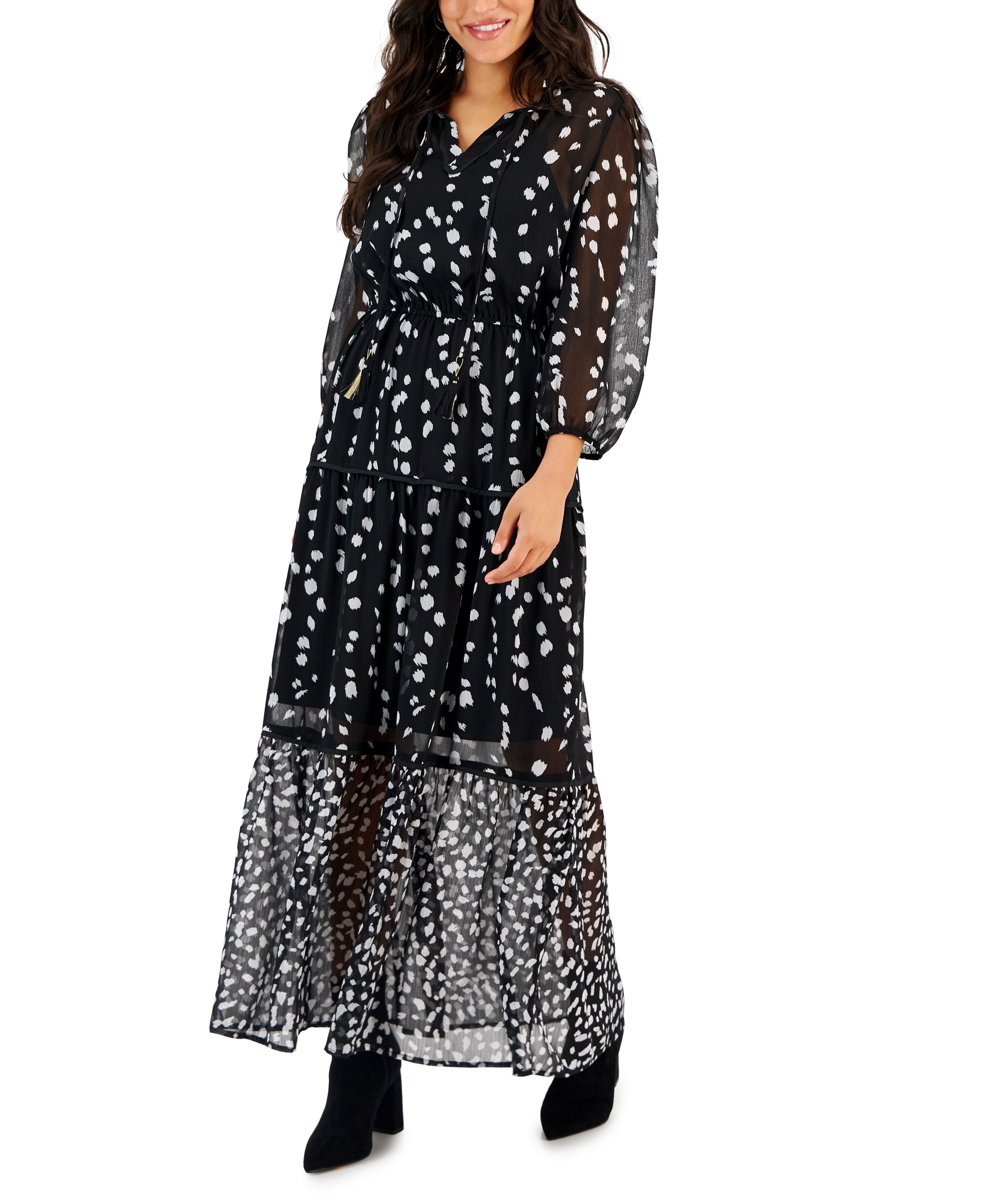 Petite Printed 3/4-Sleeve Maxi Dress