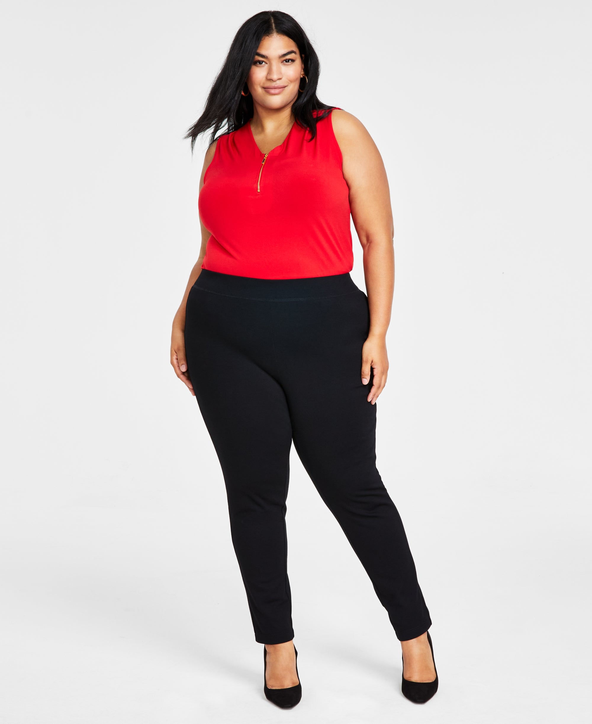Plus Size Skinny Pull-On Ponte Pants Deep Black 20WP