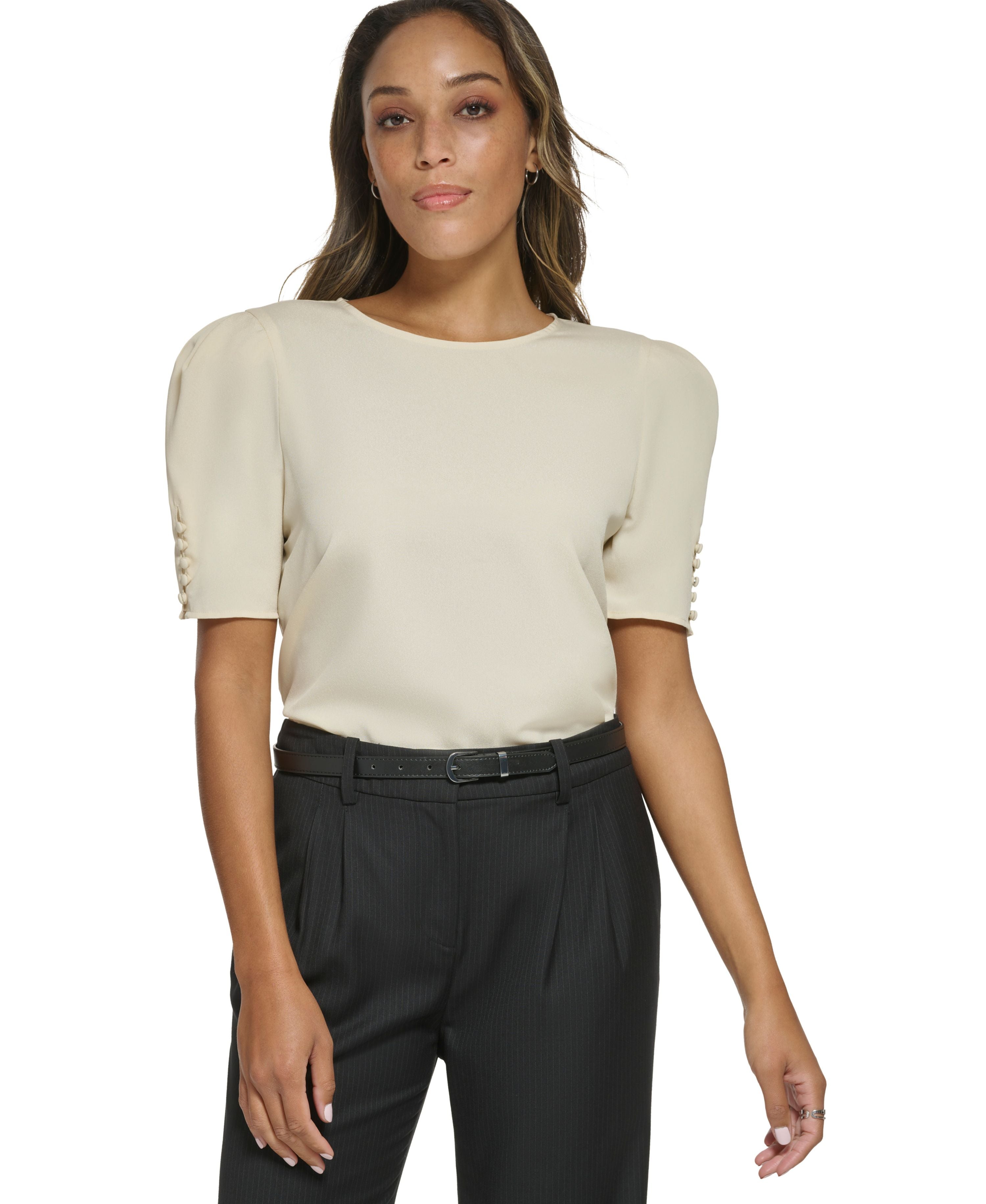 Women's Puff-Sleeve Button-Cuff  Blouse