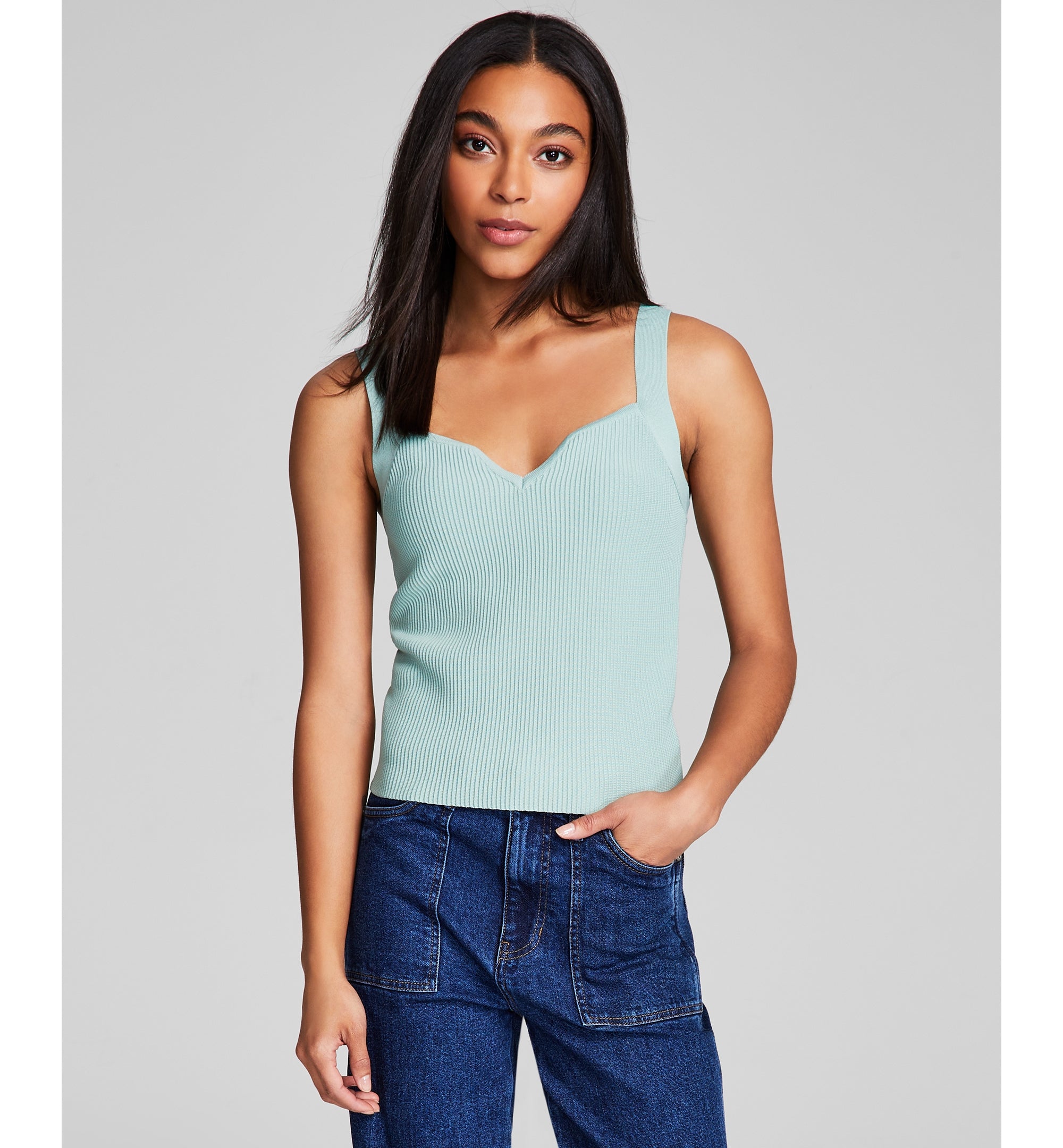 Women's Ottoman Ribbed Sweetheart Top Oregano XL