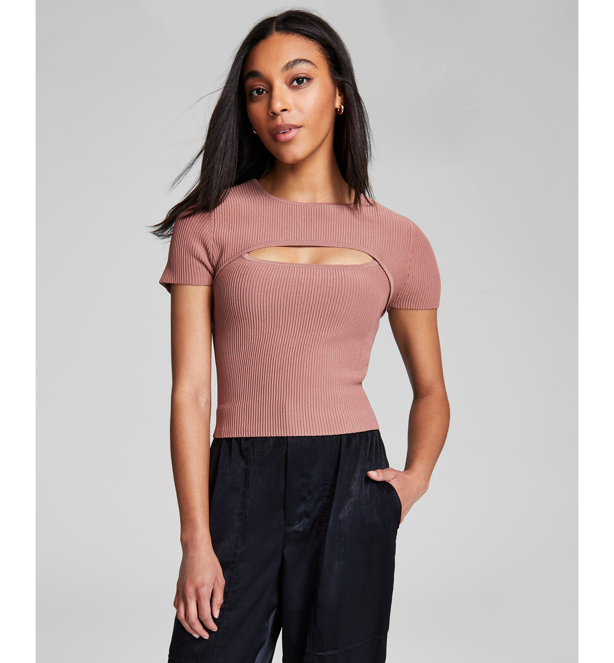 Women's Ottoman Ribbed Peekaboo Top