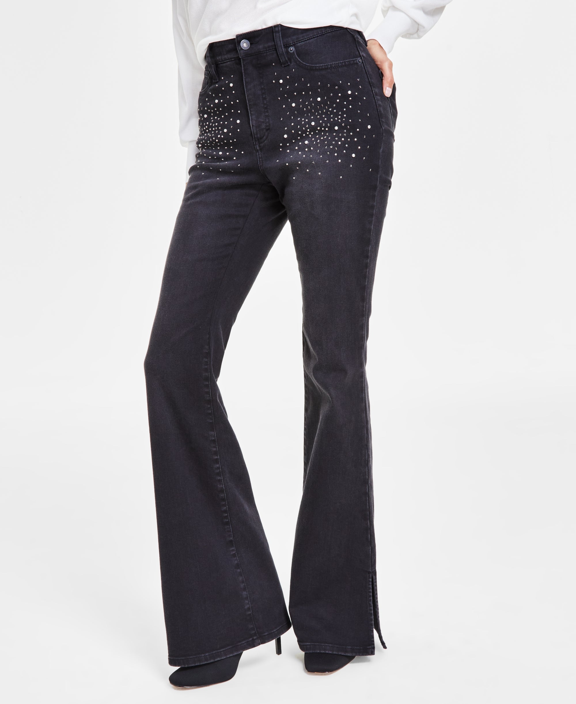 Women's High-Rise Rhinestone-Studded Flare Jeans
