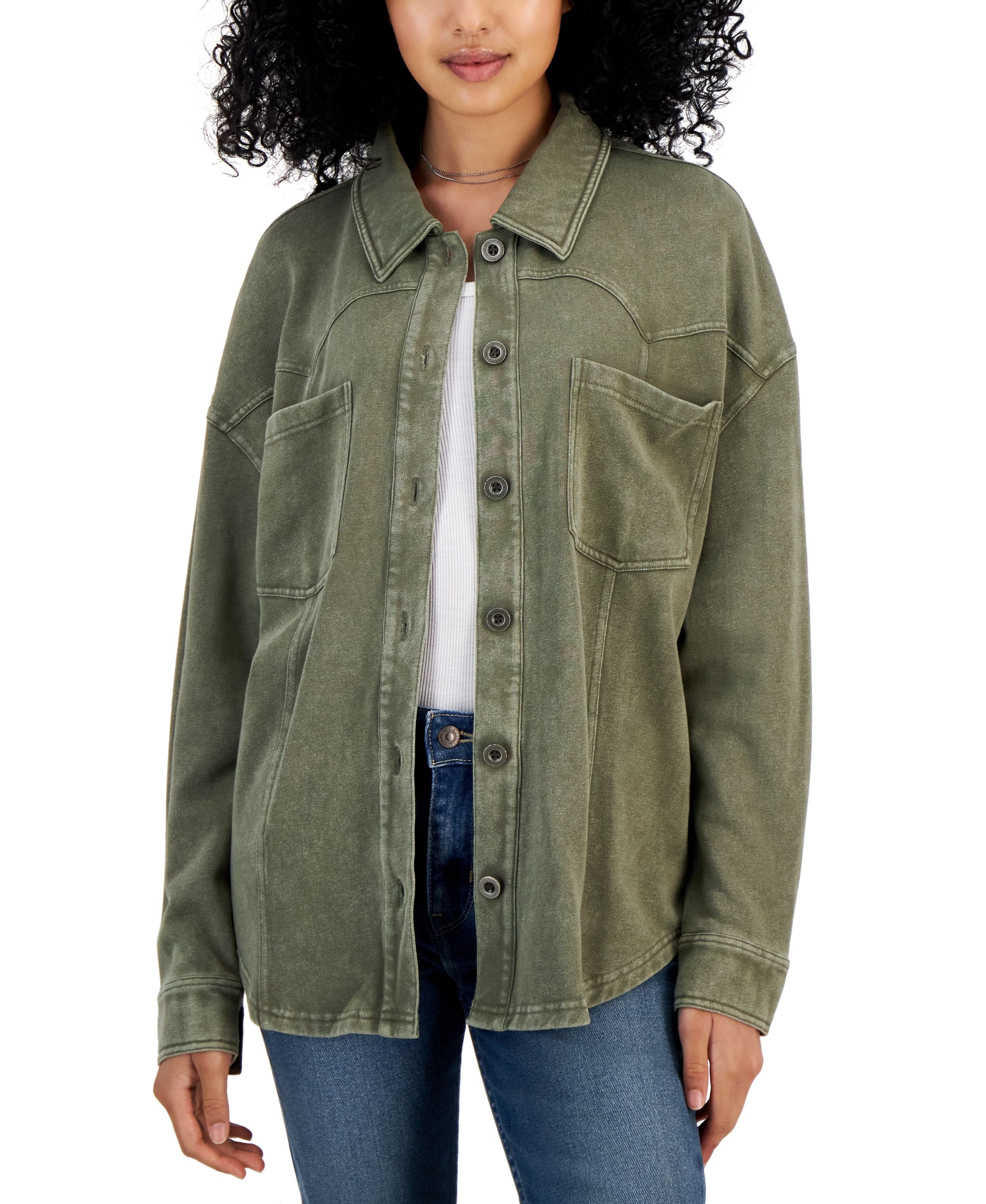 Juniors' Mineral Wash Fleece Shacket