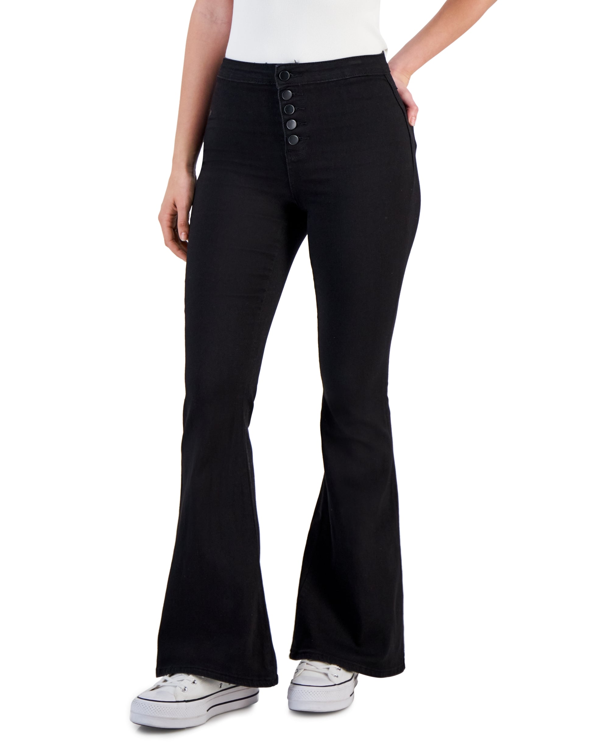 Juniors' Button-Fly Curvy-Fit Flared-Leg Jeans