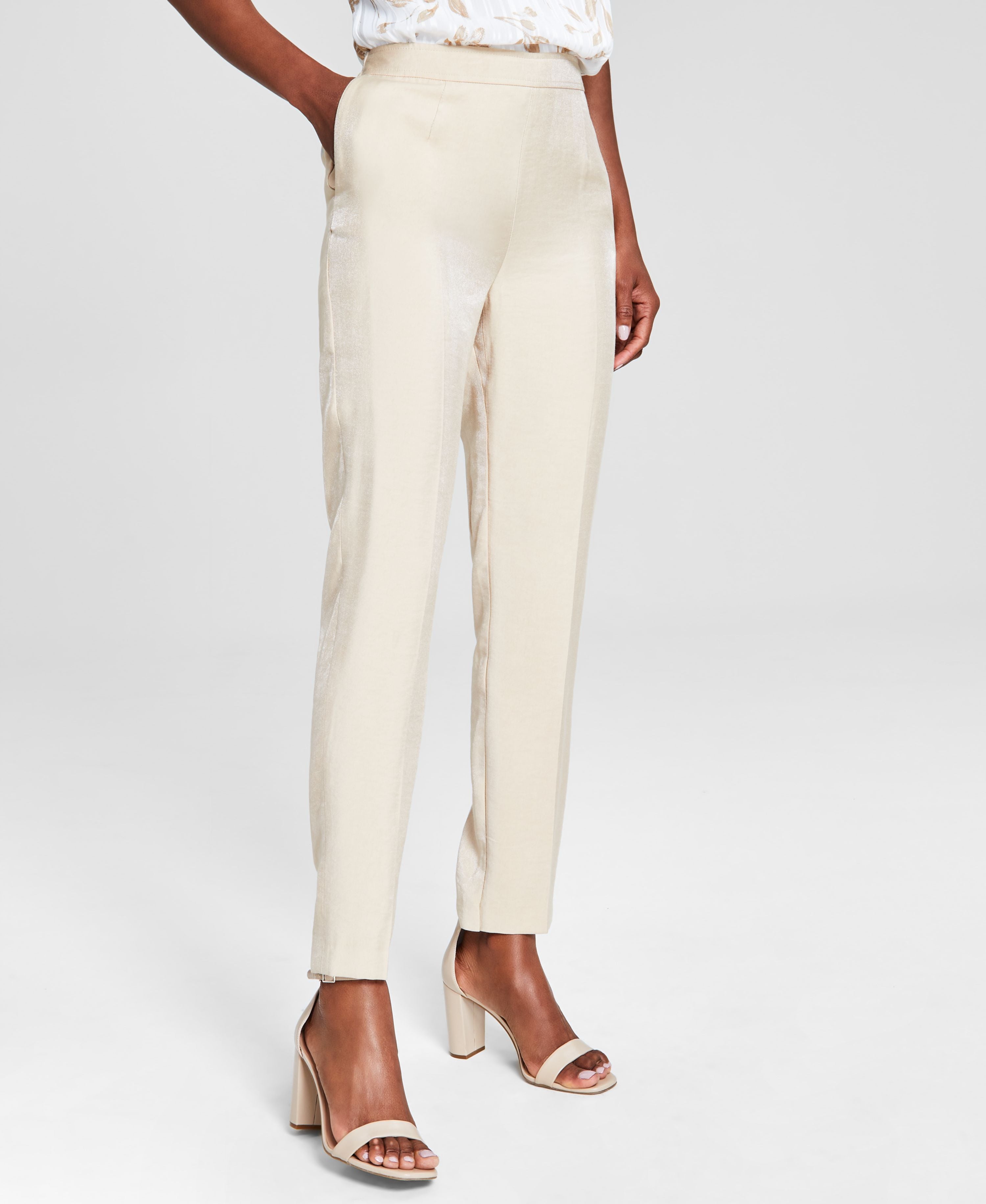 Women's Shimmer Twill Side-Zip Straight-Leg Pants