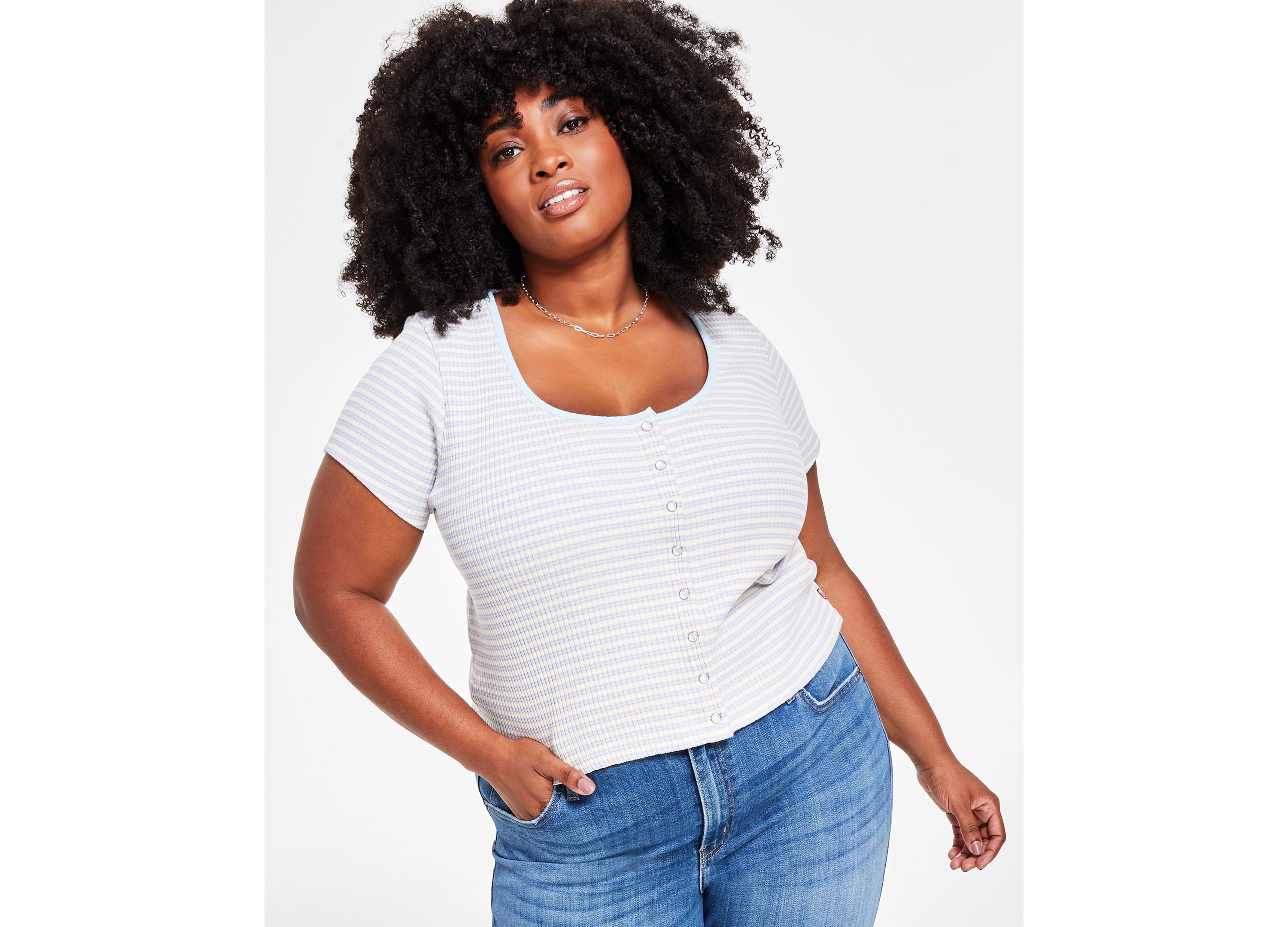 Plus Size Striped Britt Cotton Snap-Front Top