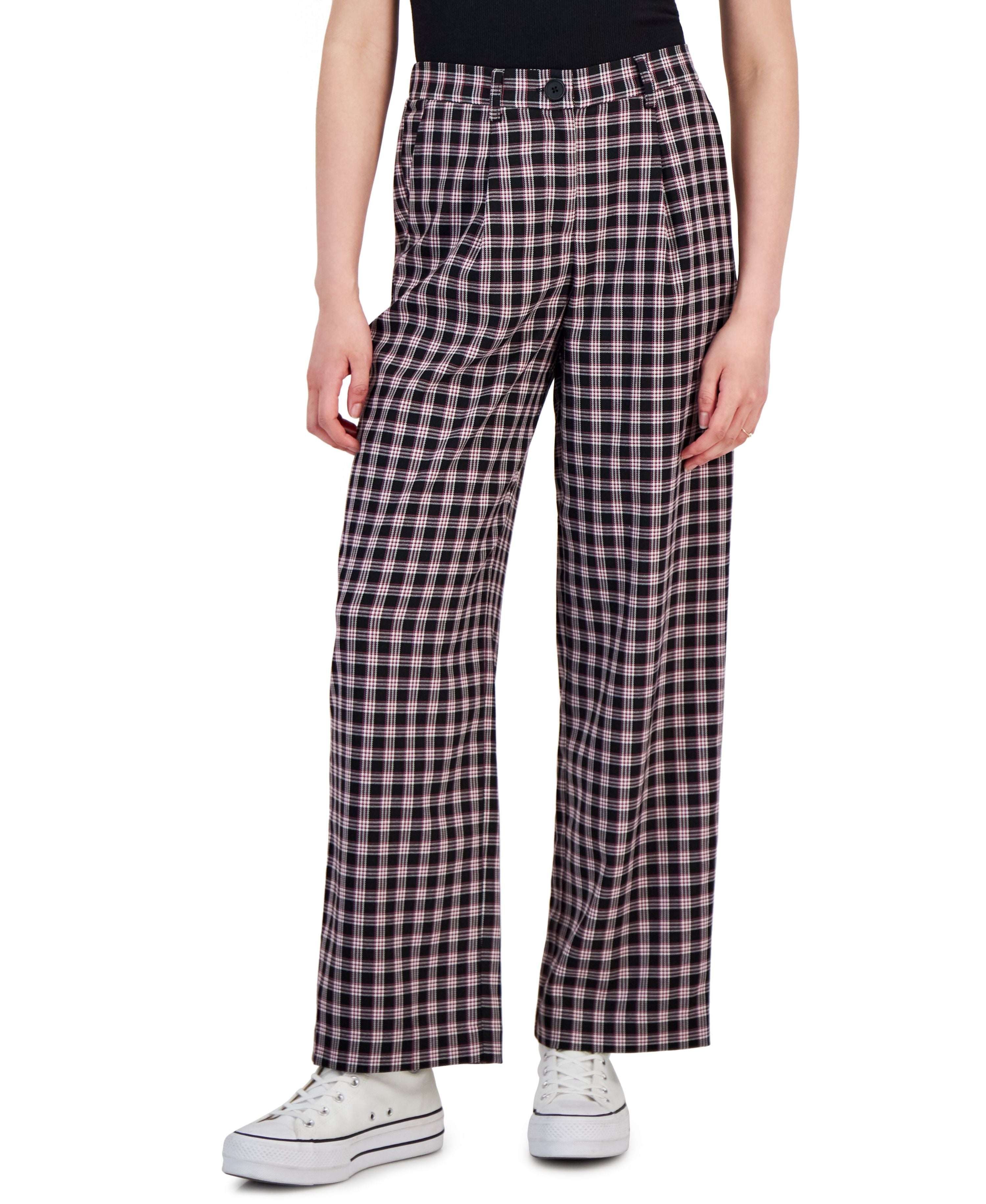 Juniors' Patterned Pleated-Waist Trouser Pants
