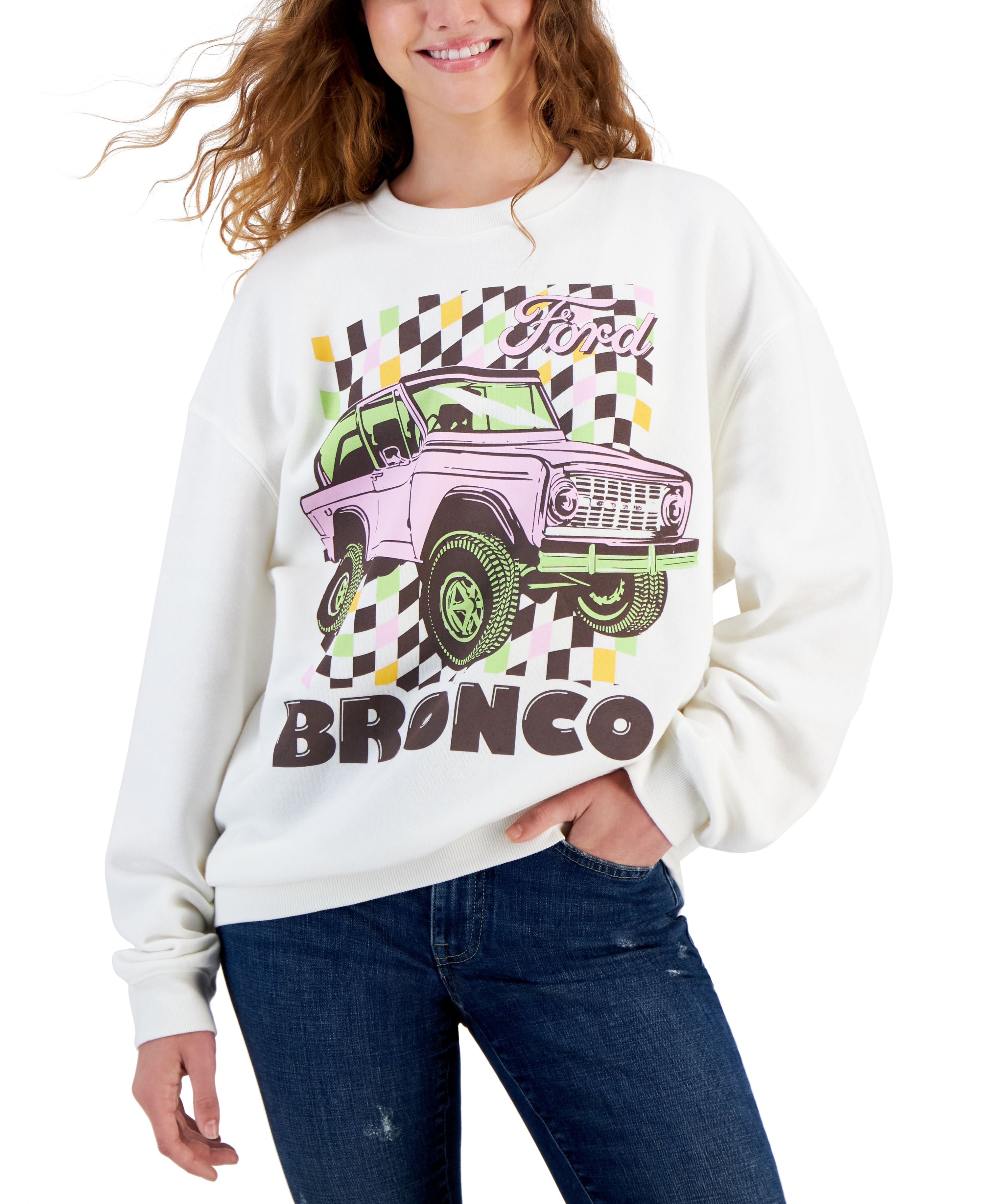Black Juniors' Bronco Crewneck Sweatshirt