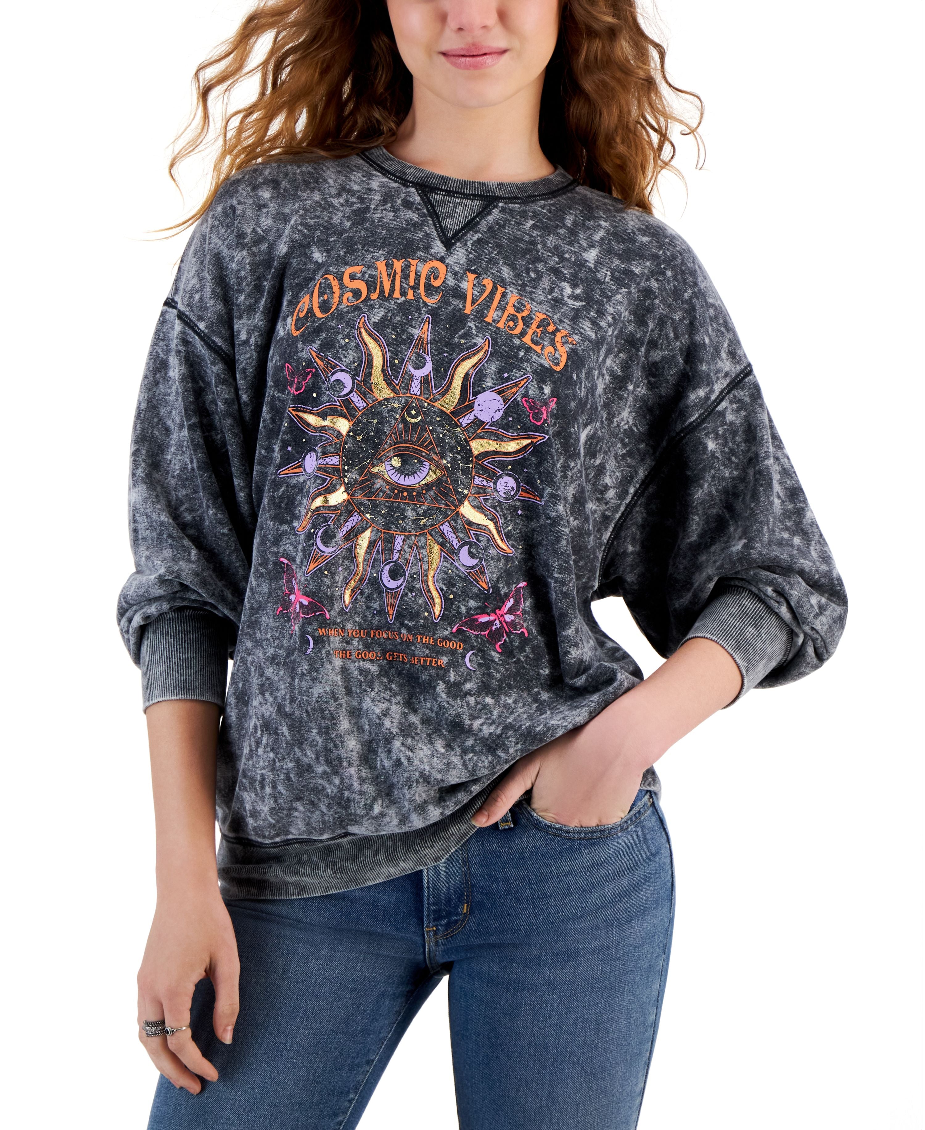 Juniors' Cosmic Vibes Crewneck Sweatshirt