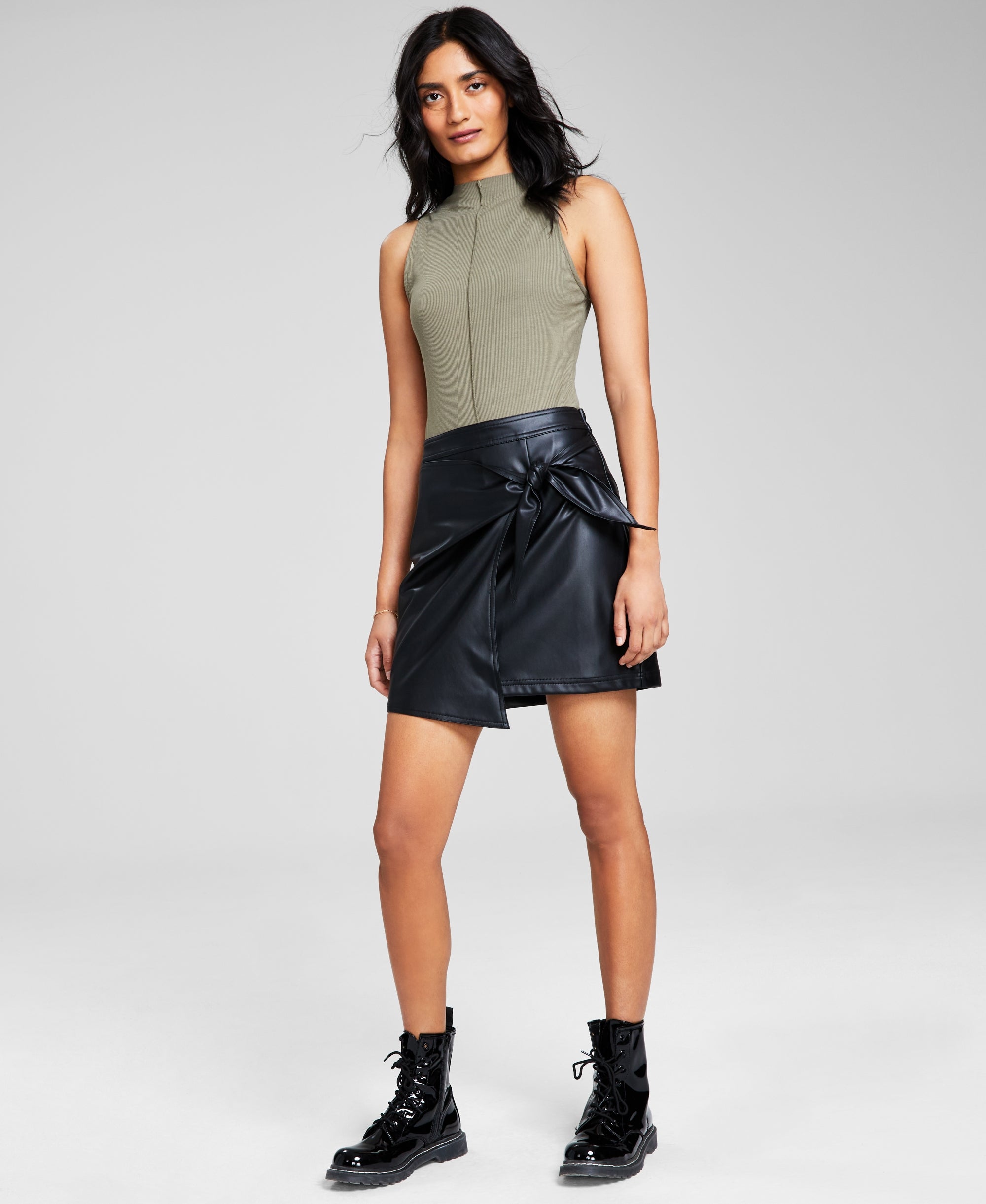 Women's Faux-Leather Knotted Mini Skirt