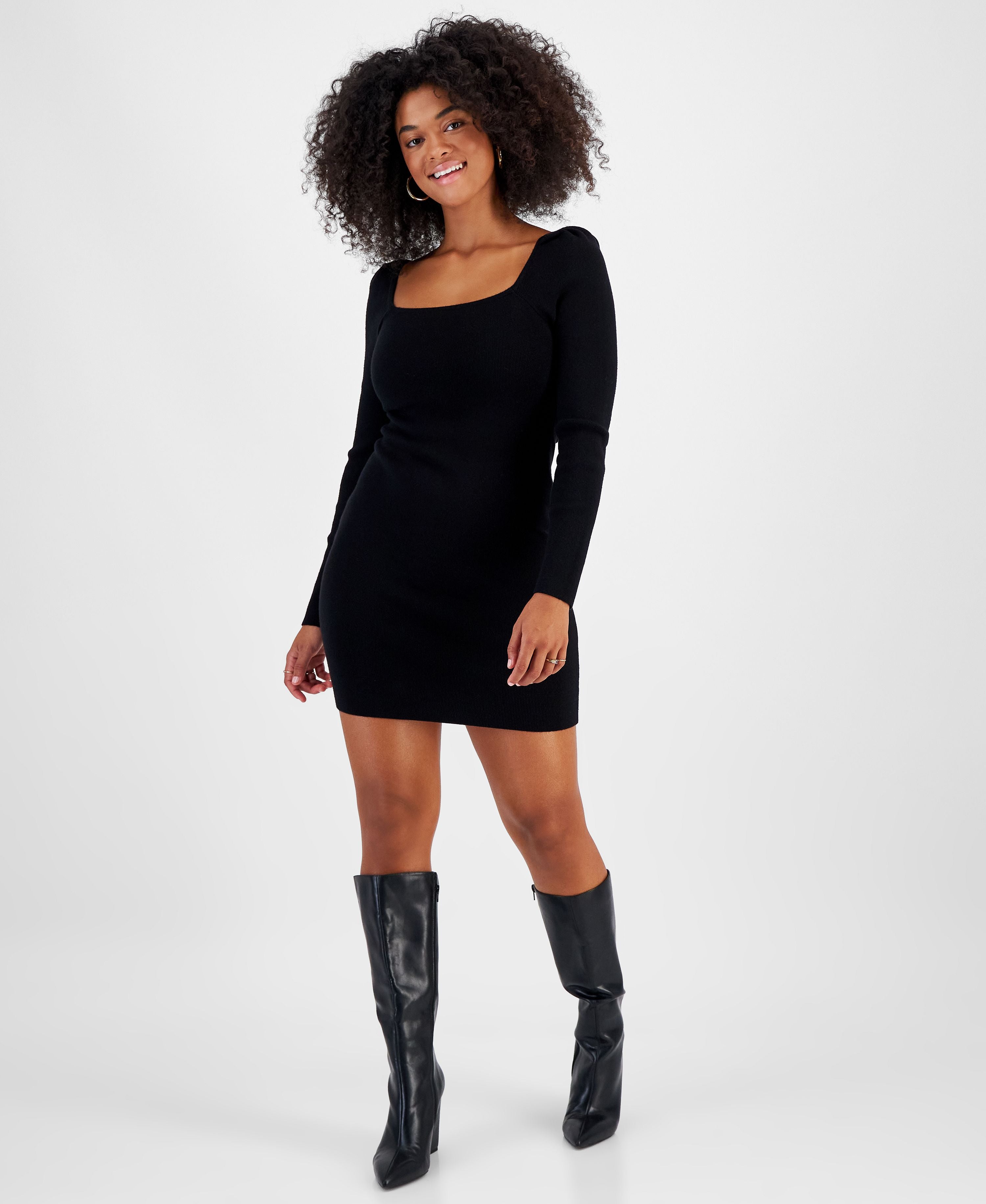 Women's Square-Neck Bodycon Sweater Dress