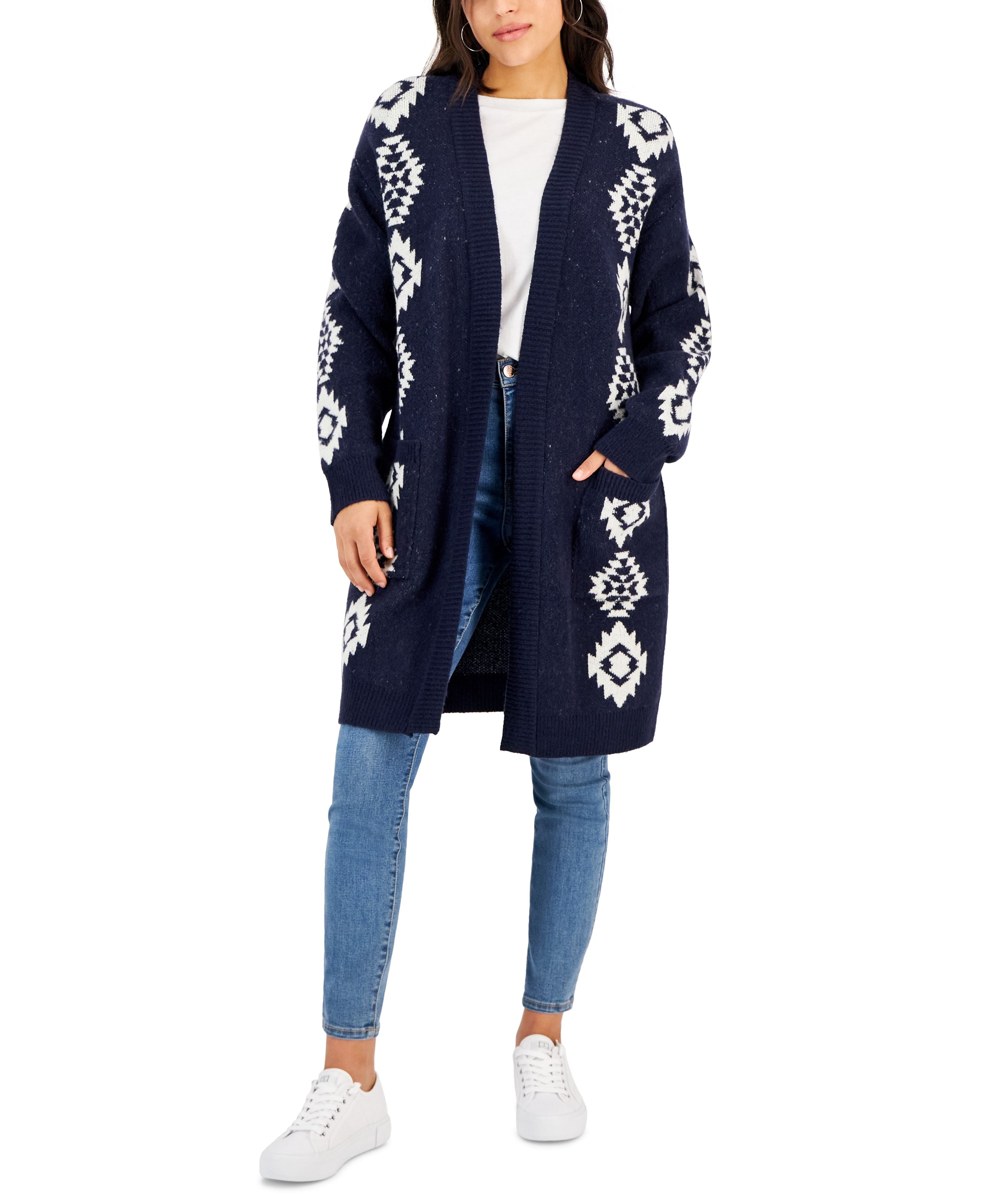 Petite Open-Front Chevron Cardigan Sweater