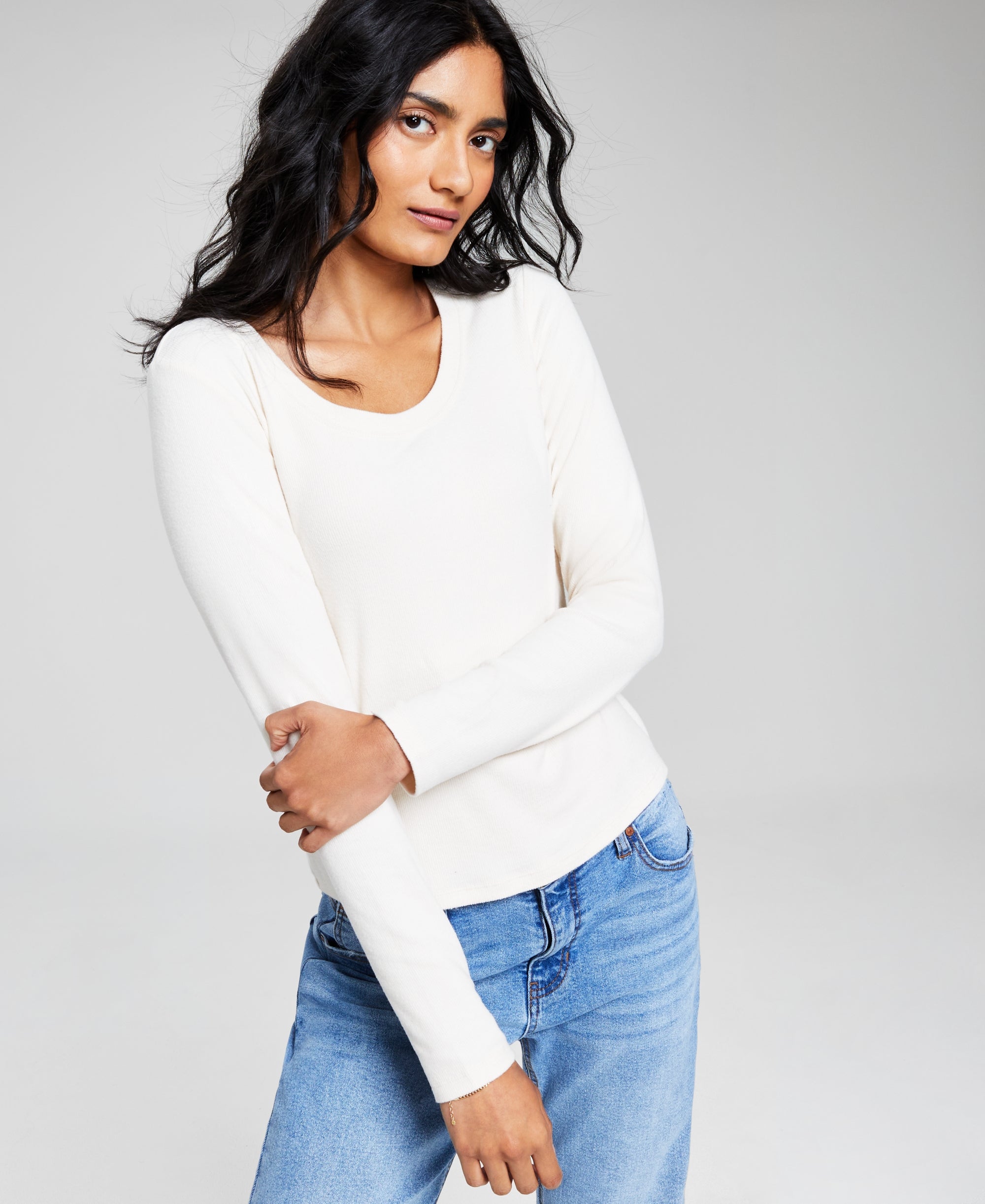 Women's Ribbed Scoop-Neck Top
