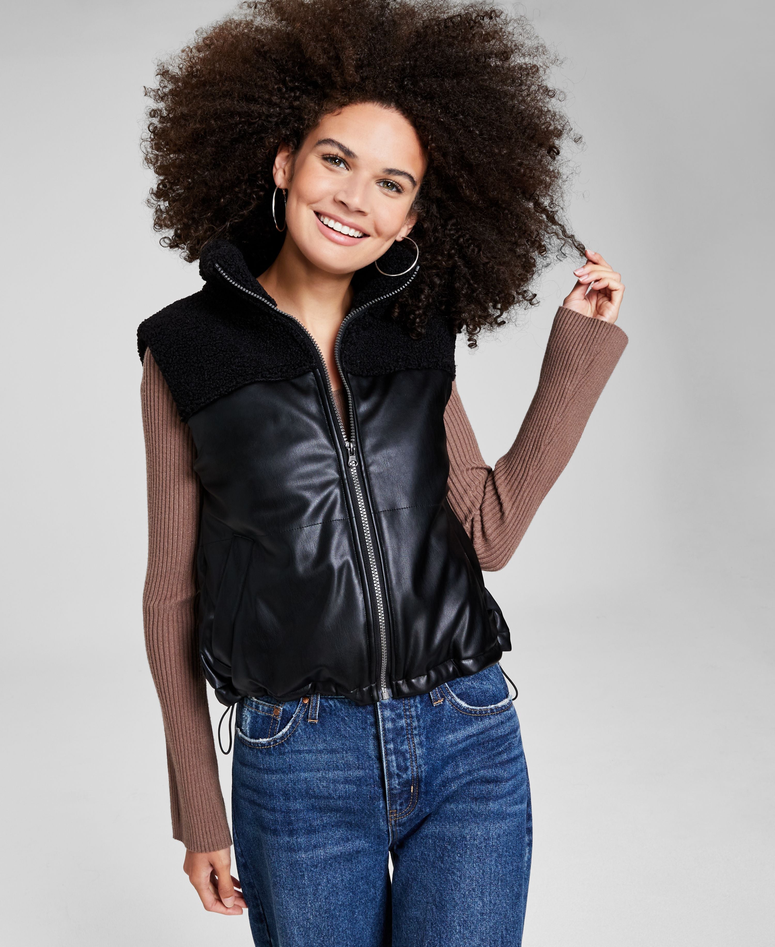 Women's Faux-Leather Puffer Vest