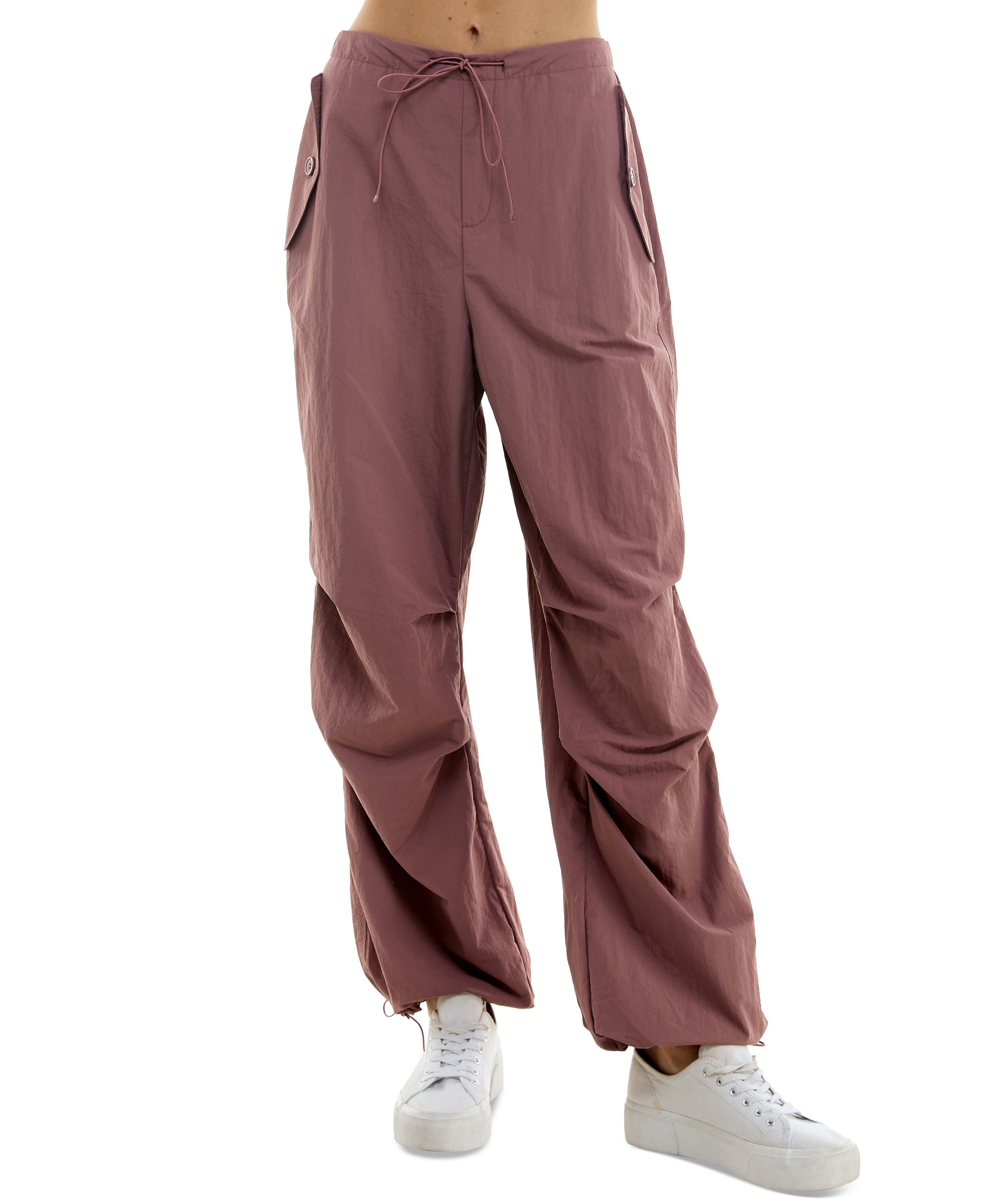 Juniors' High-Rise Bungee-Tie Parachute Pants