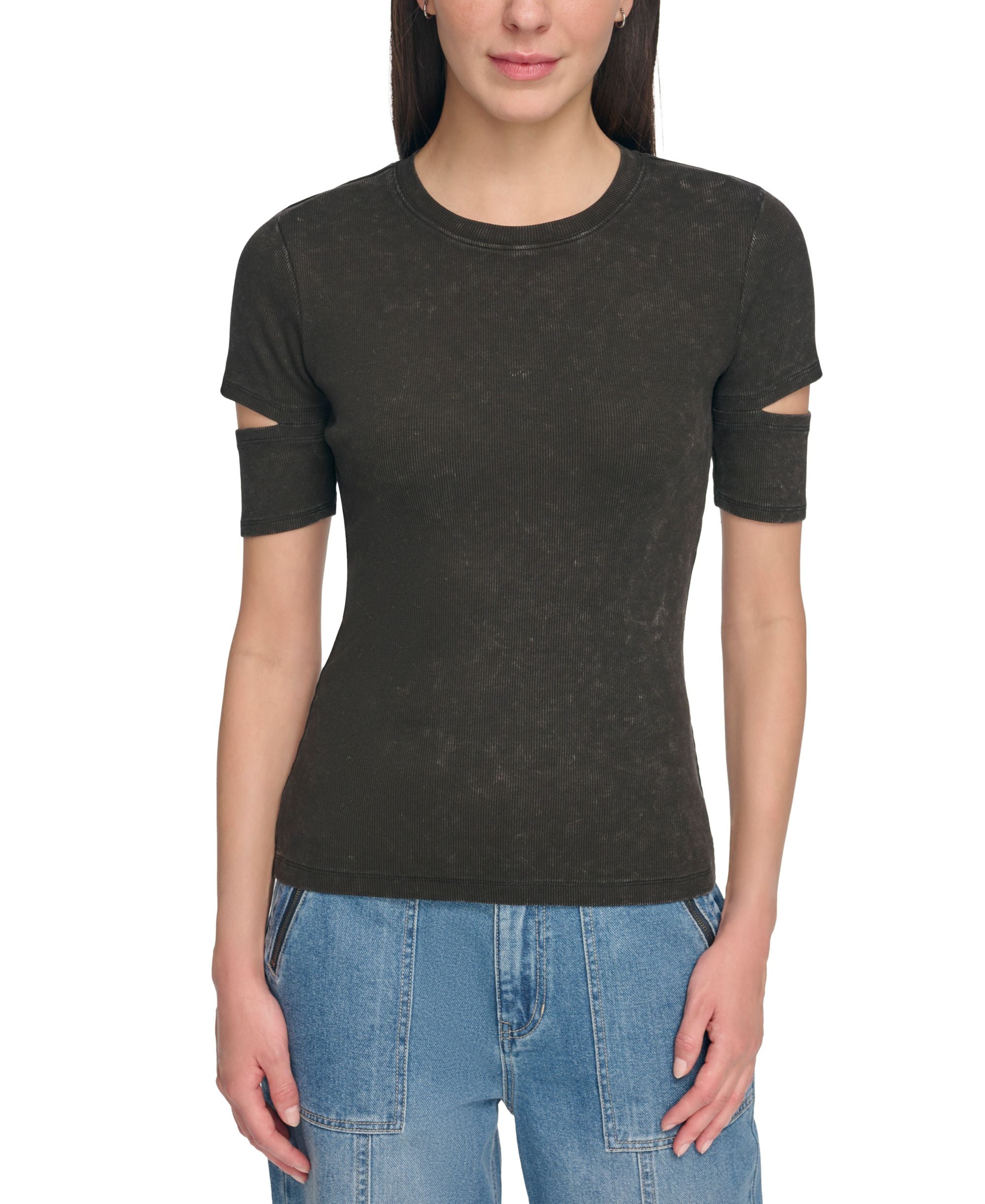 Women's Cutout Short-Sleeve Rib-Knit Top