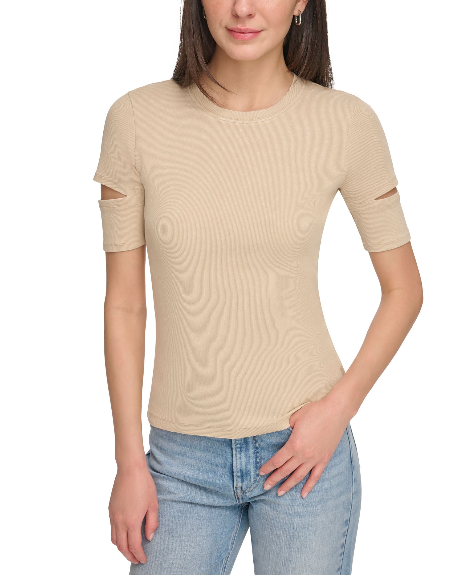 Women's Cutout Short-Sleeve Rib-Knit Top