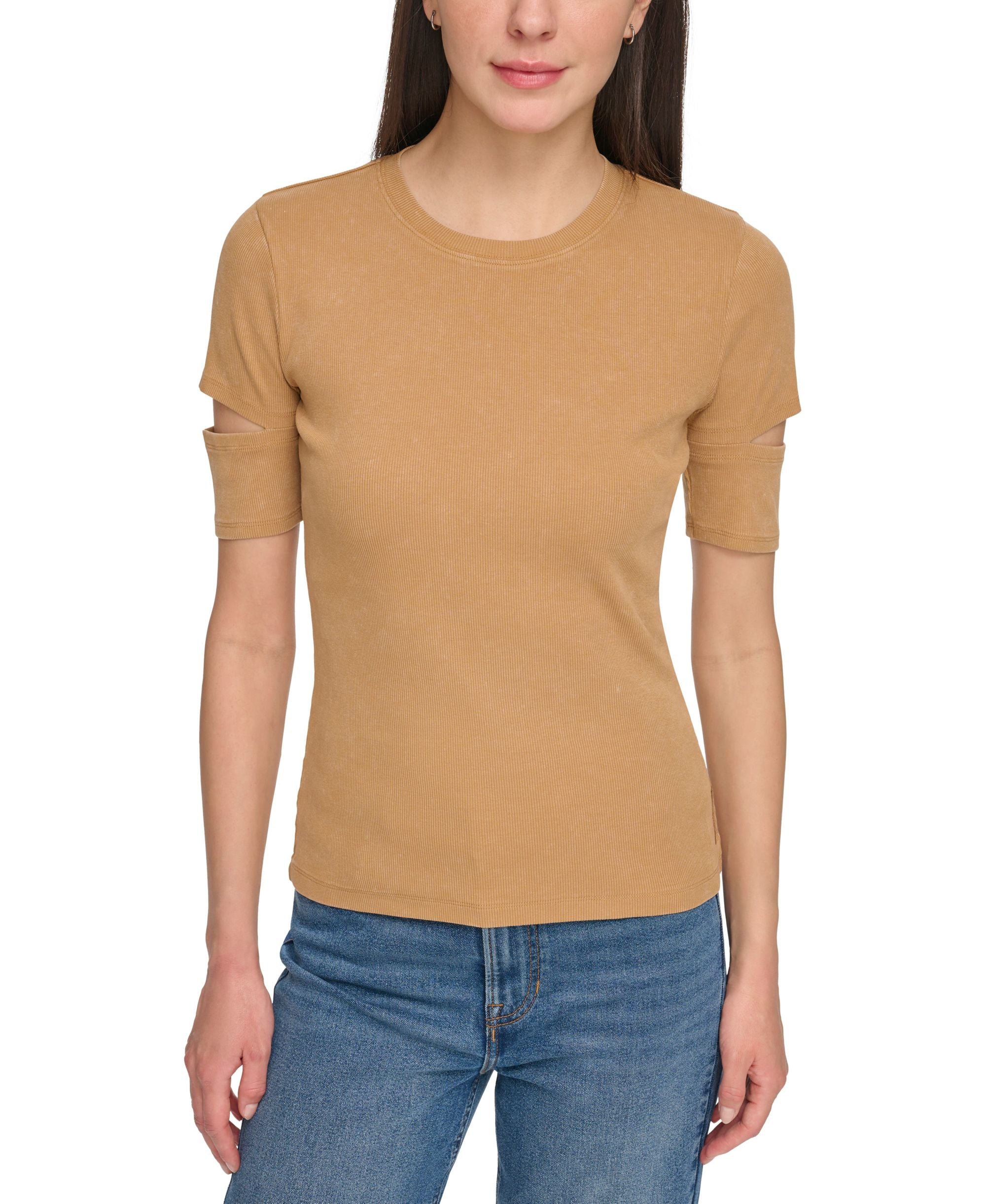 Women's Cutout Short-Sleeve Rib-Knit Top