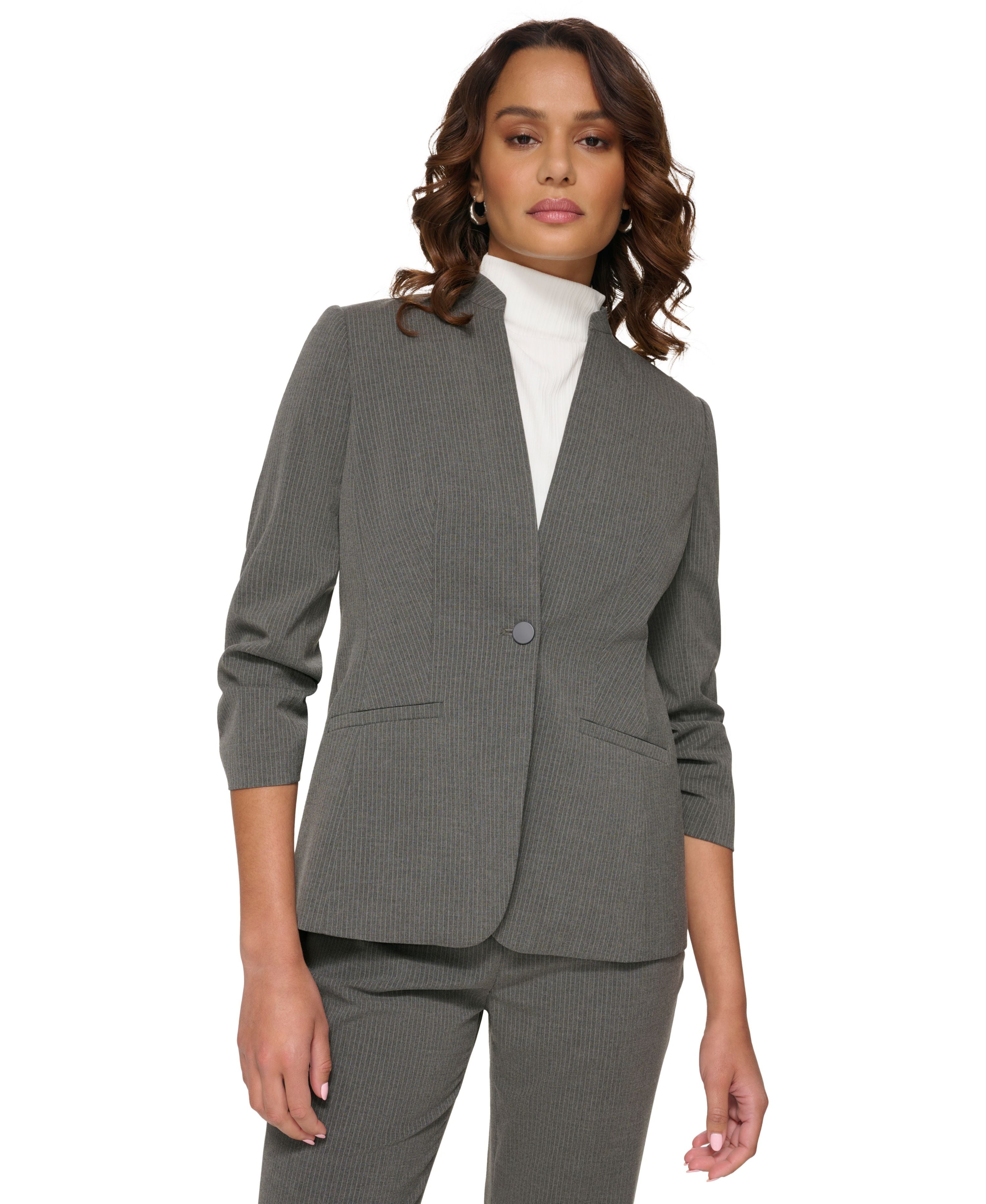 Women's Pinstriped One-Button Blazer