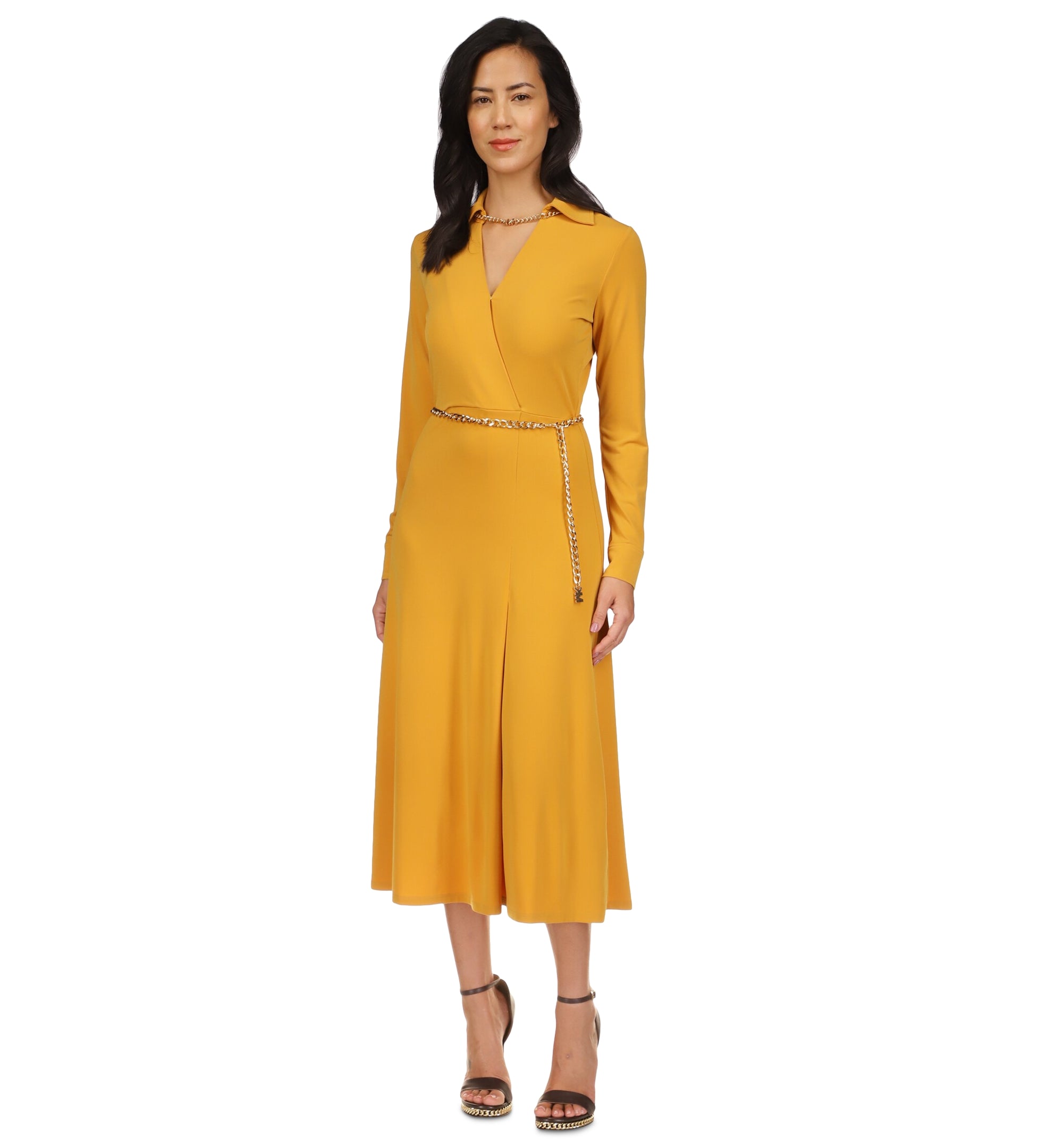 Women's Solid Chain Faux-Wrap Dress