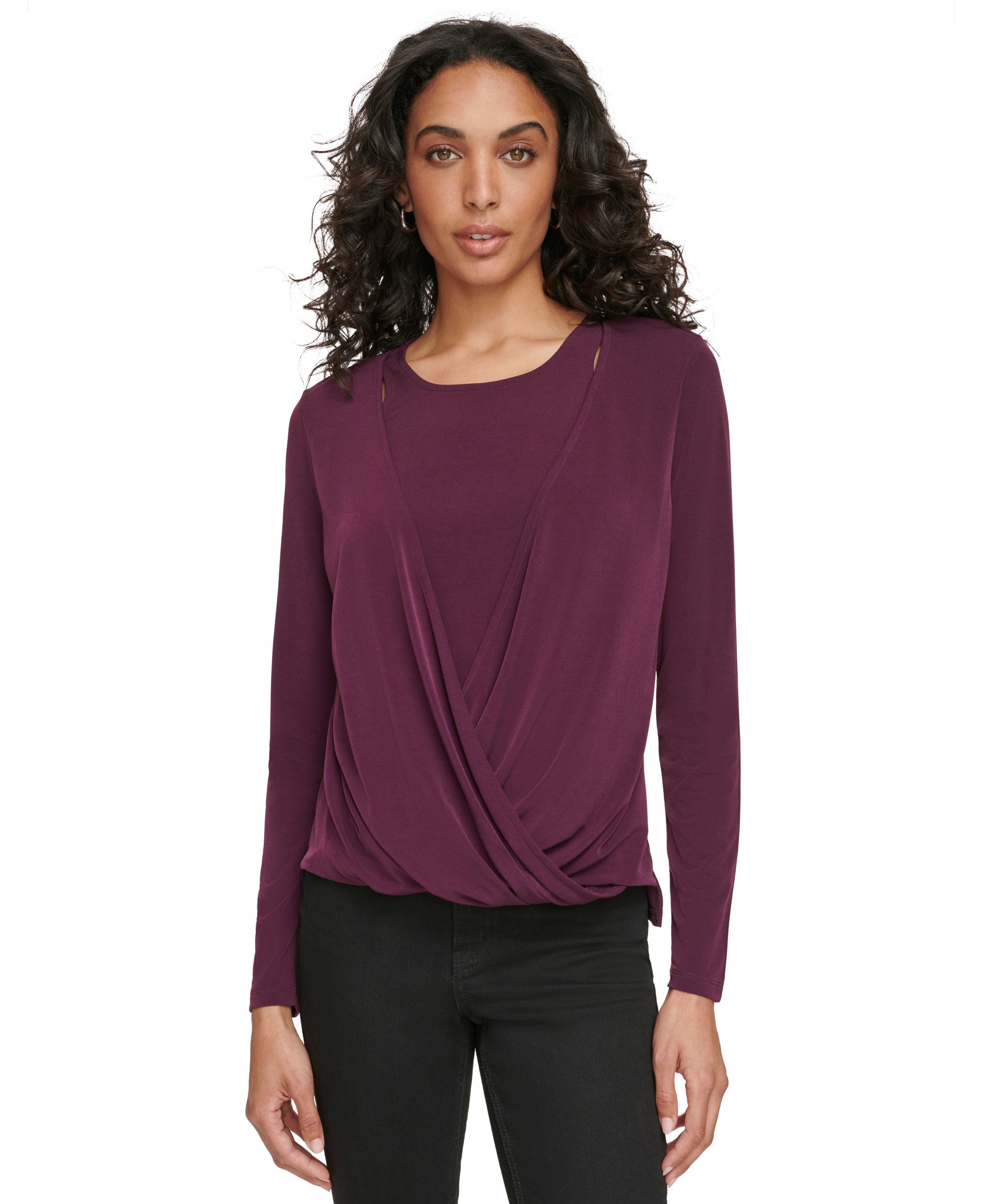 Women's Long-Sleeve Faux-Wrap Top