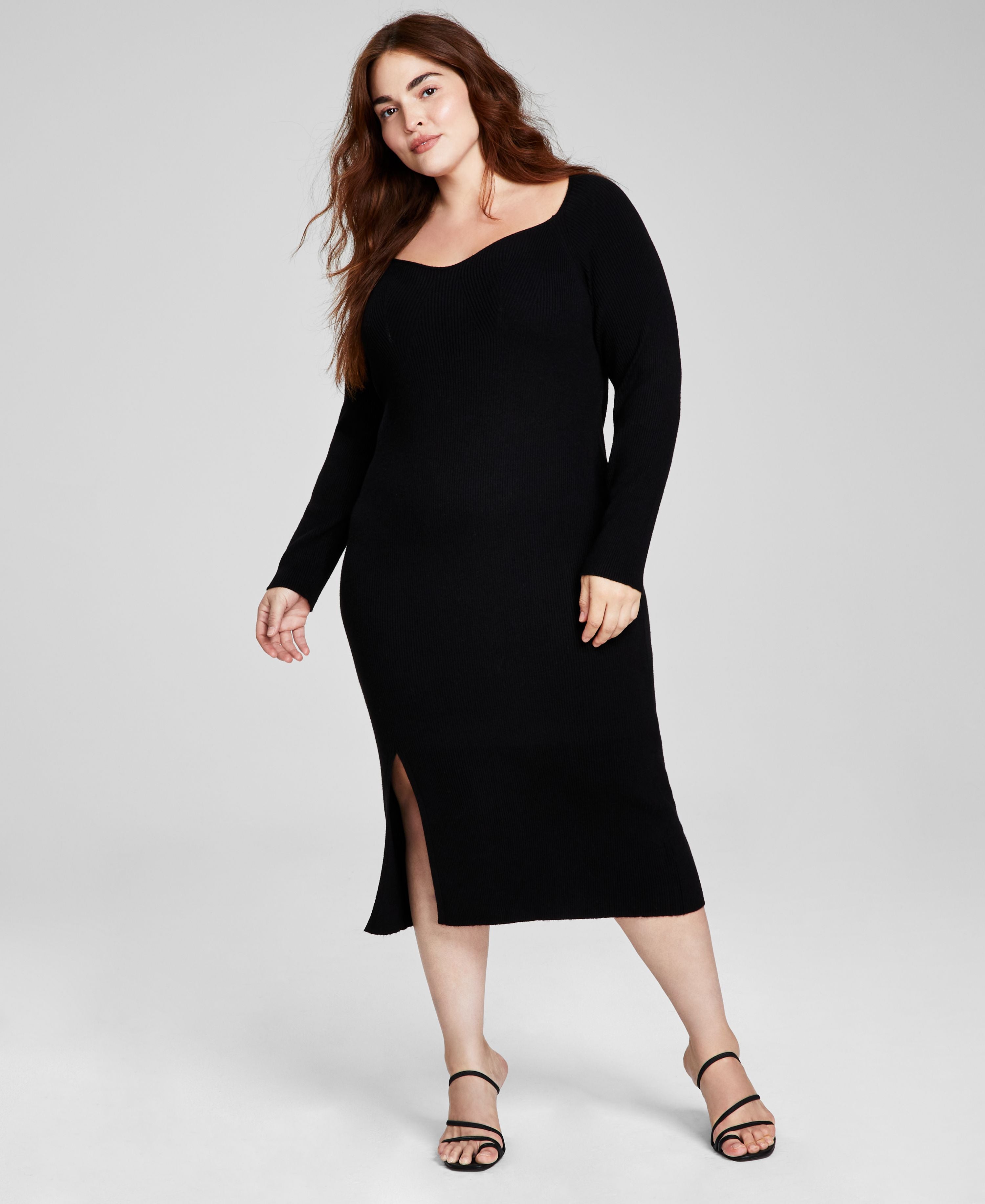 Trendy Plus Size Ribbed Side-Slit Dress