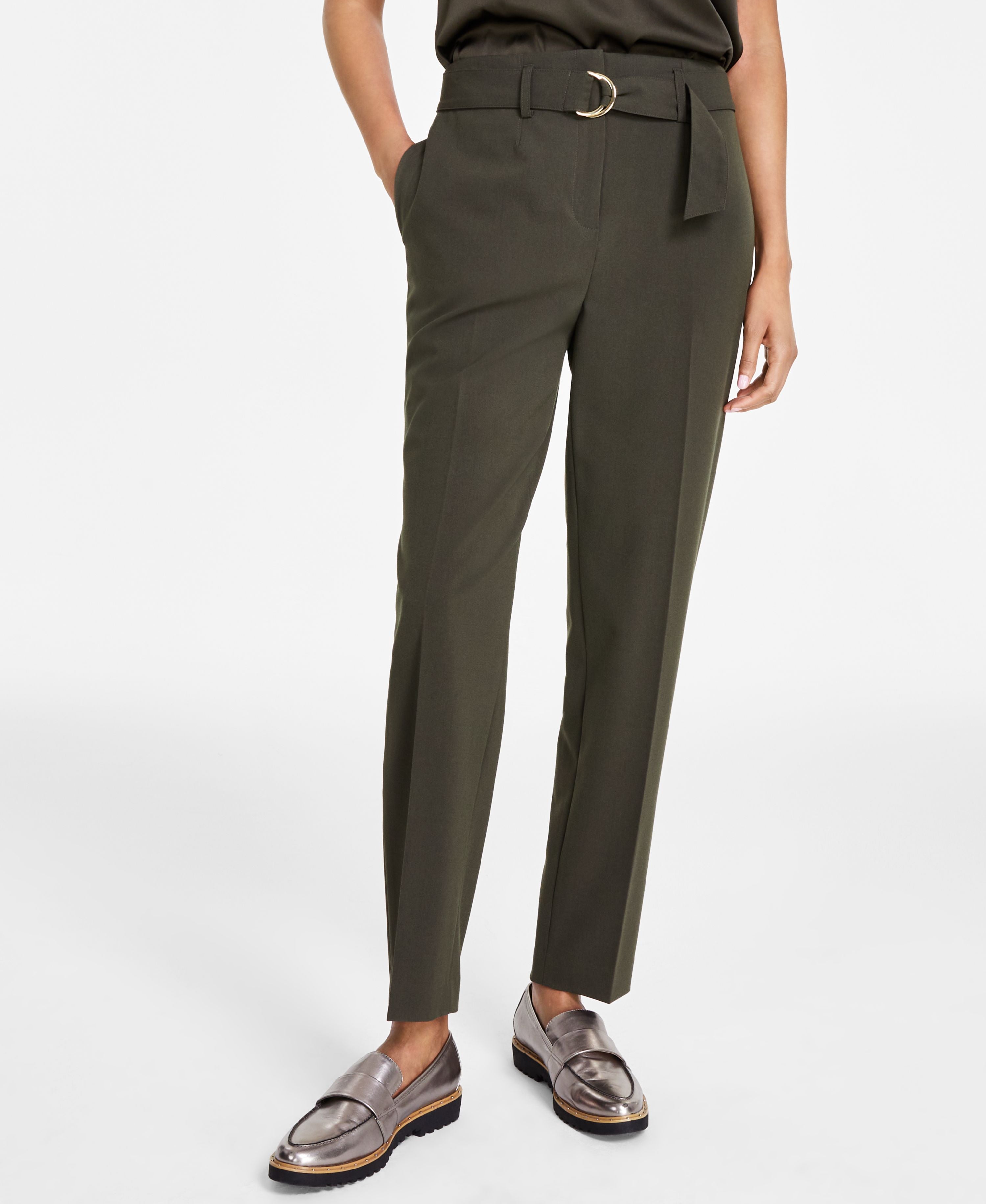 Women's Bi-Stretch Belted Ankle Pants