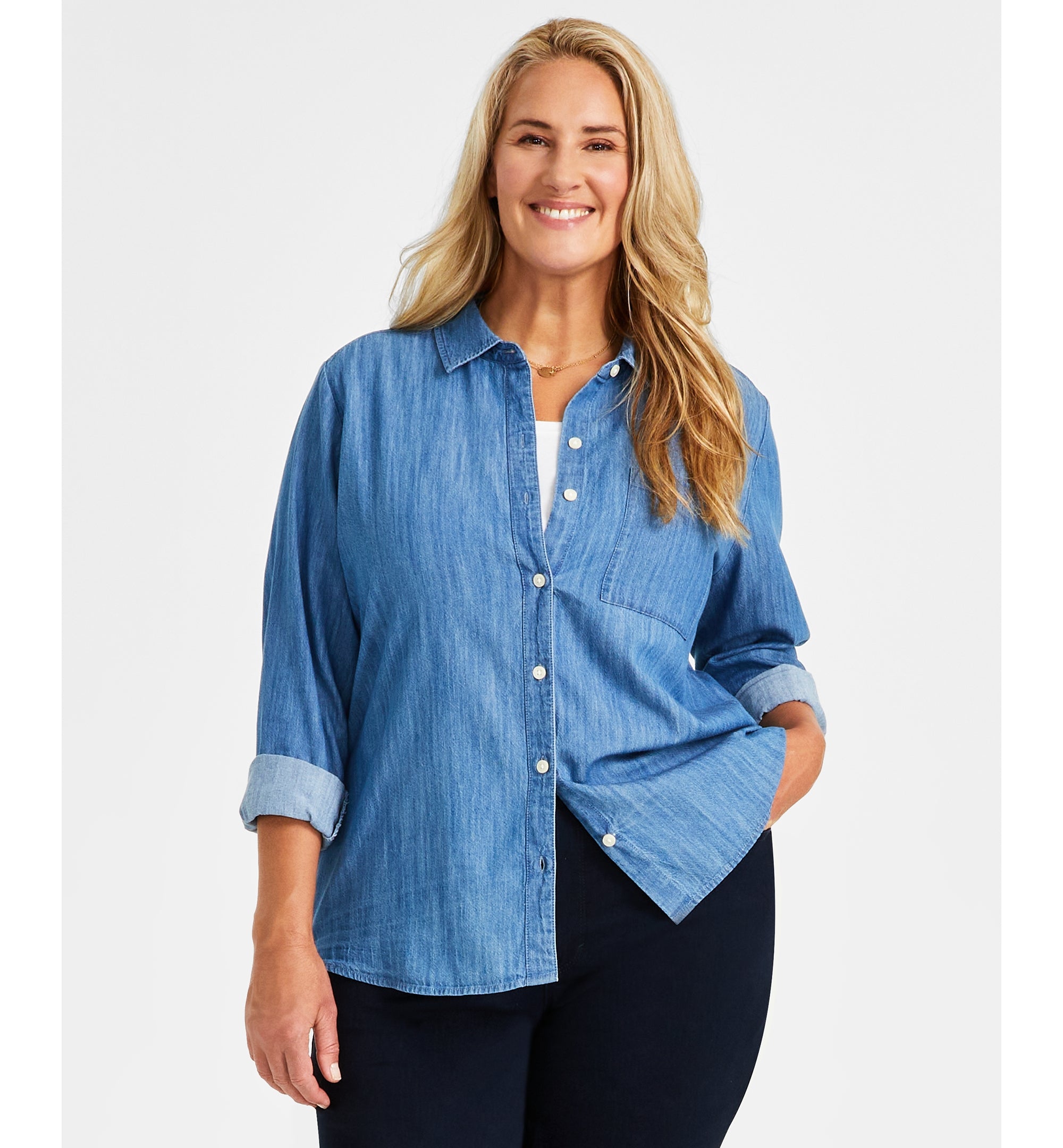 Plus Size Perfect Chambray Shirt Modern Wash 0X